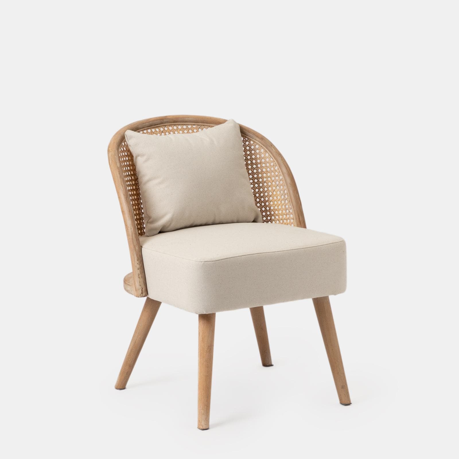 Set 2 sedie in legno con schienale in rattan e seduta in cotone e lino naturale - Nikka