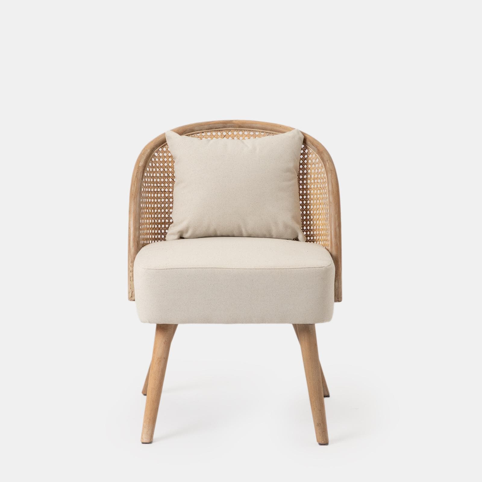 Set 2 sedie in legno con schienale in rattan e seduta in cotone e lino naturale - Nikka
