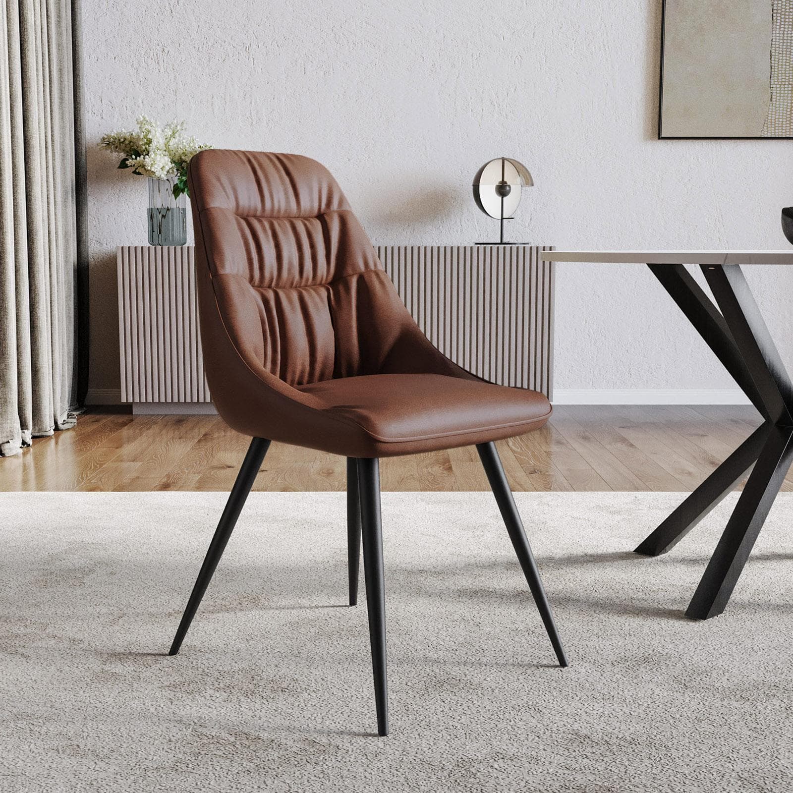 Set 2 sedie in similpelle cognac con gambe in metallo nero - Majy