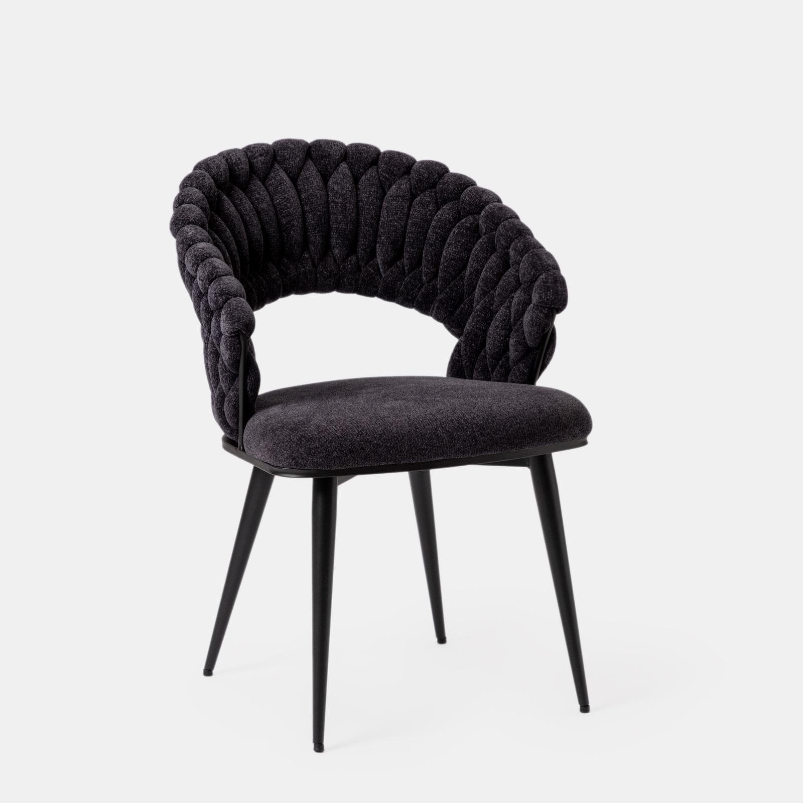 Set 2 sedie in tessuto ciniglia grigio scuro con gambe in metallo nero - Sayge