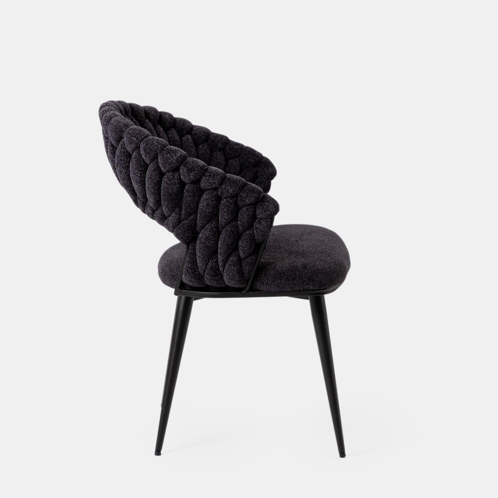 Set 2 sedie in tessuto ciniglia grigio scuro con gambe in metallo nero - Sayge