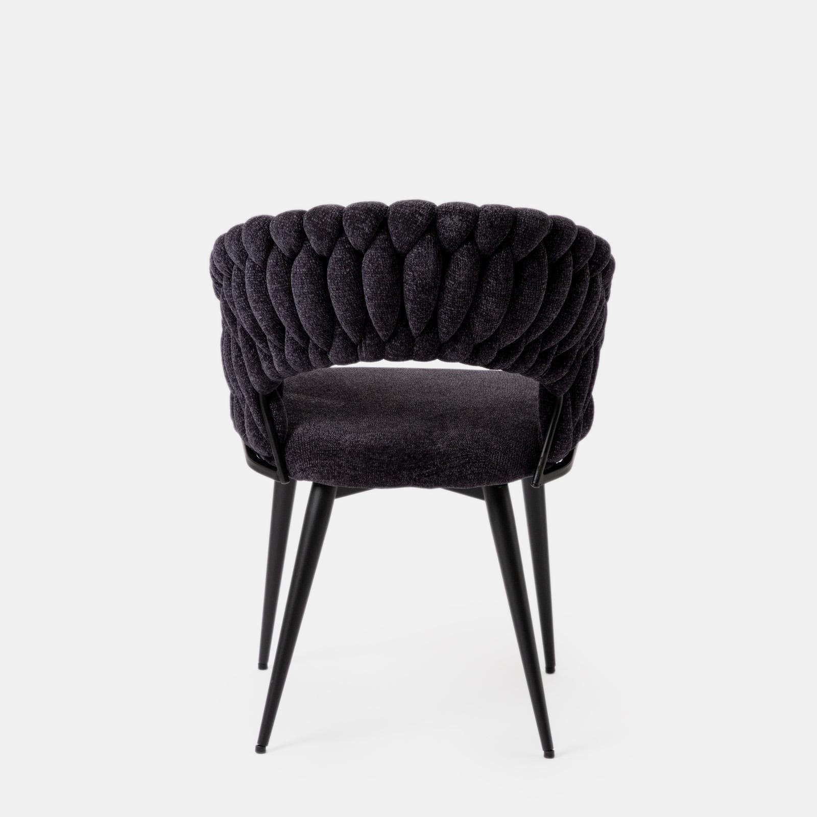 Set 2 sedie in tessuto ciniglia grigio scuro con gambe in metallo nero - Sayge