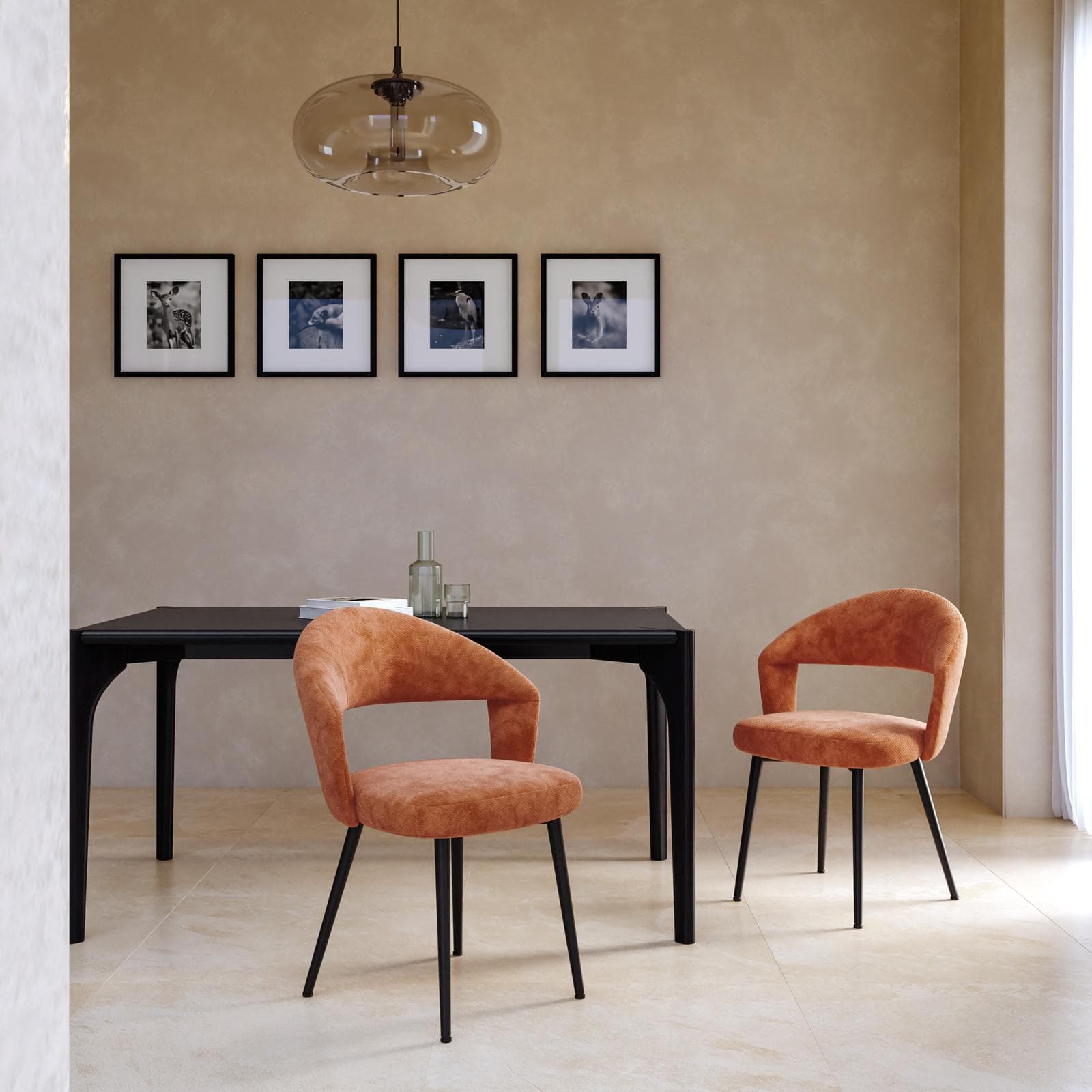 Set 2 sedie in tessuto ruggine con gambe in metallo nero - Calista