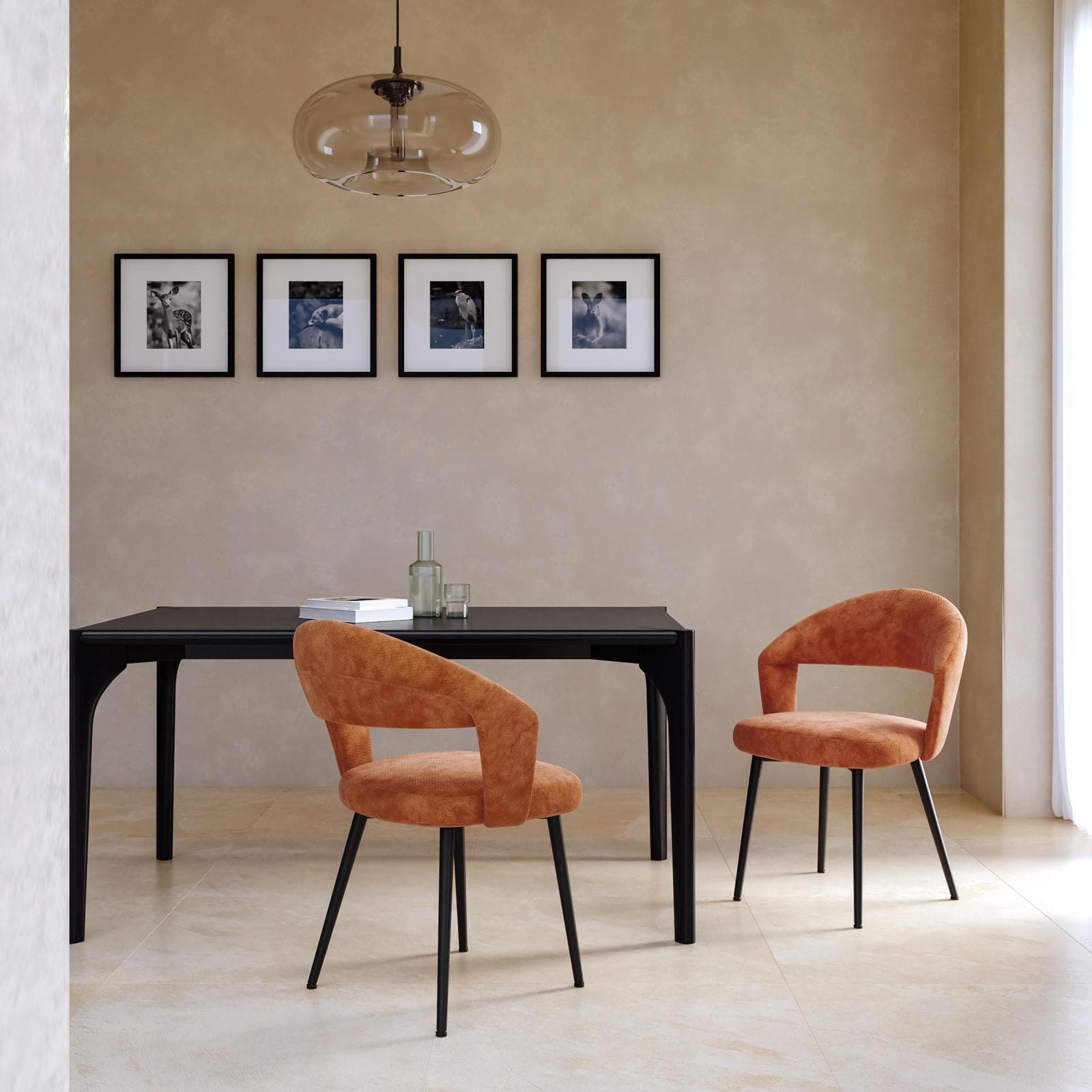 Set 2 sedie in tessuto ruggine con gambe in metallo nero - Calista