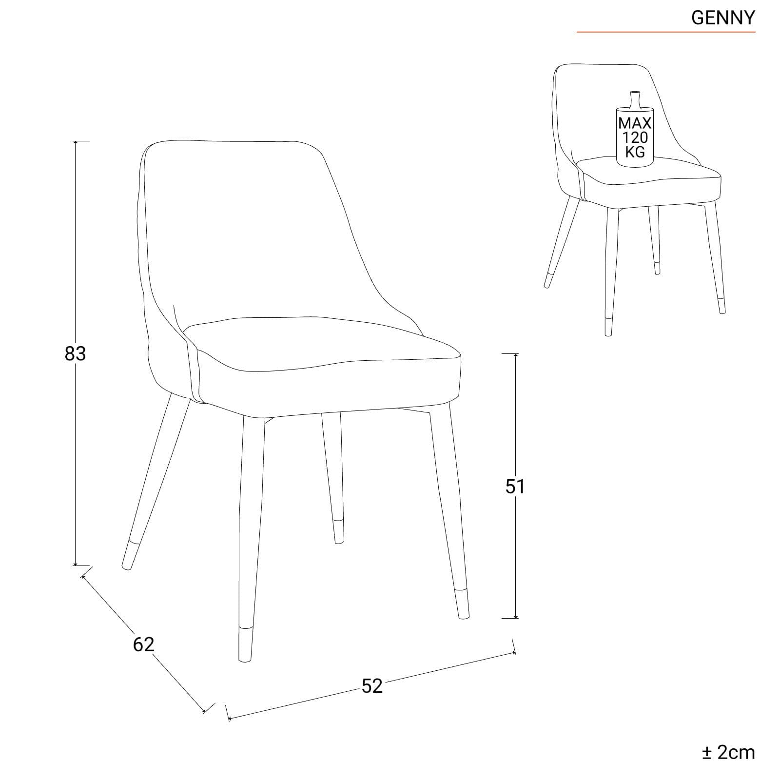Set 2 sedie in tessuto tortora con gambe nere e oro - Genny