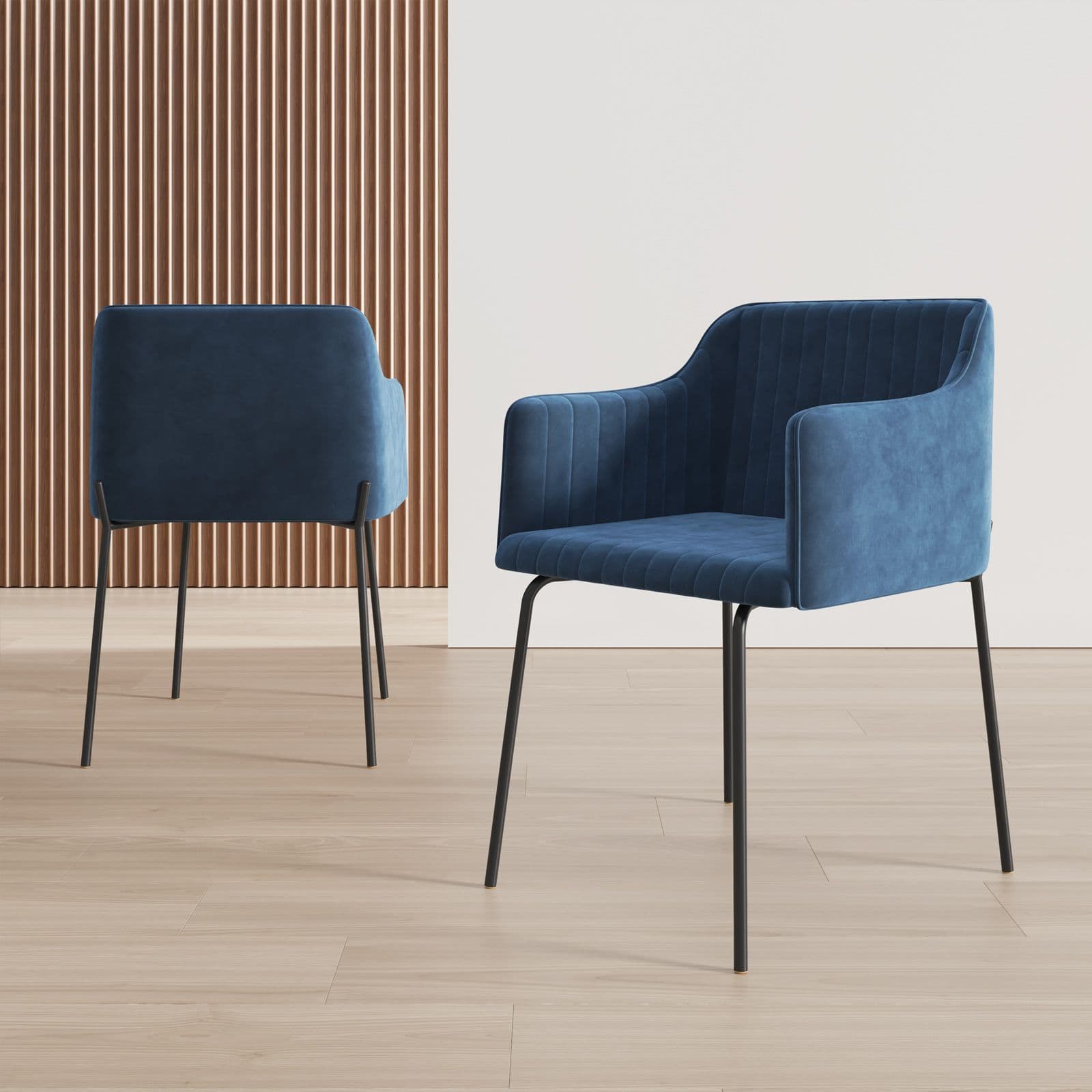 Set 2 sedie in velluto blu scuro e gambe in metallo nero - Vanus