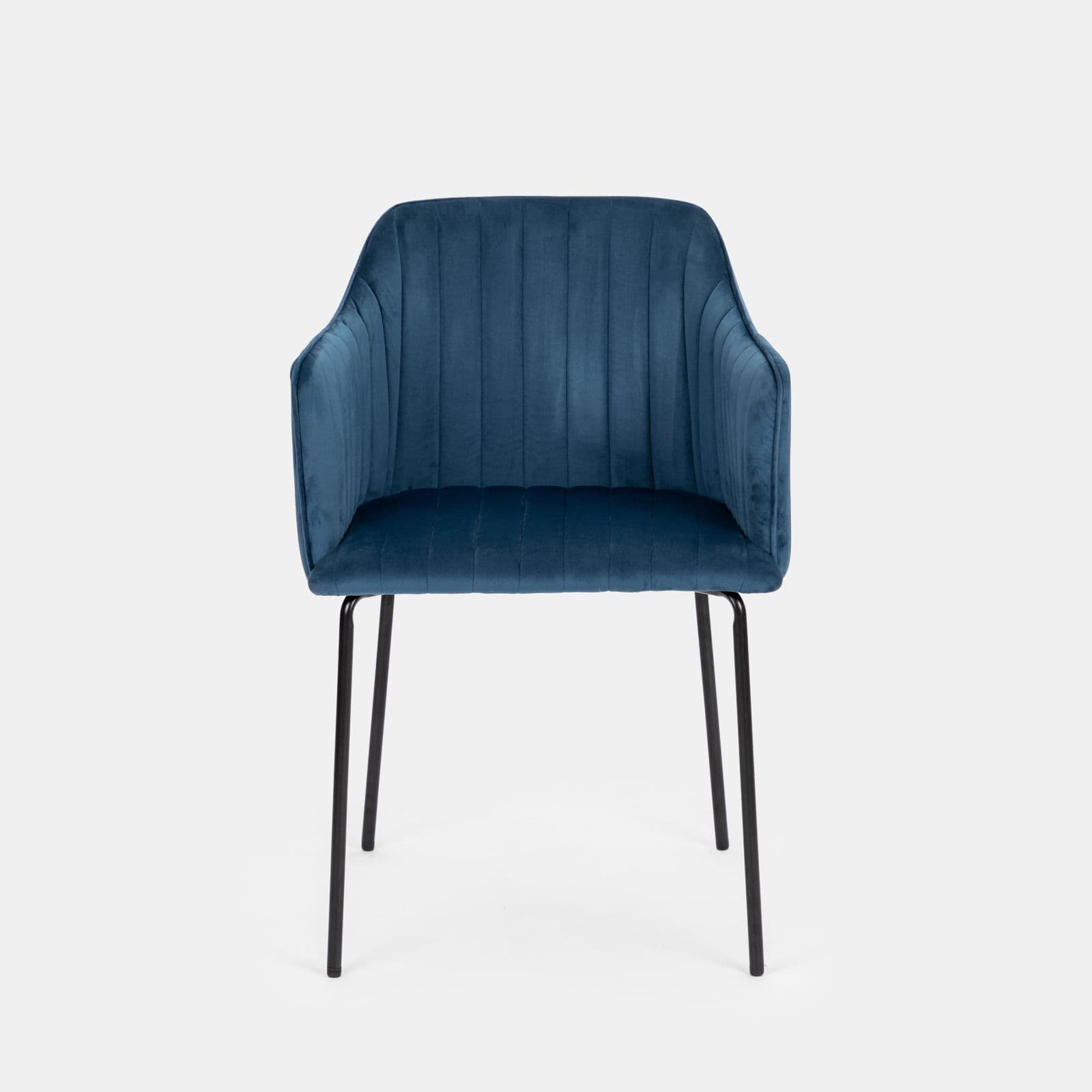Set 2 sedie in velluto blu scuro e gambe in metallo nero - Vanus