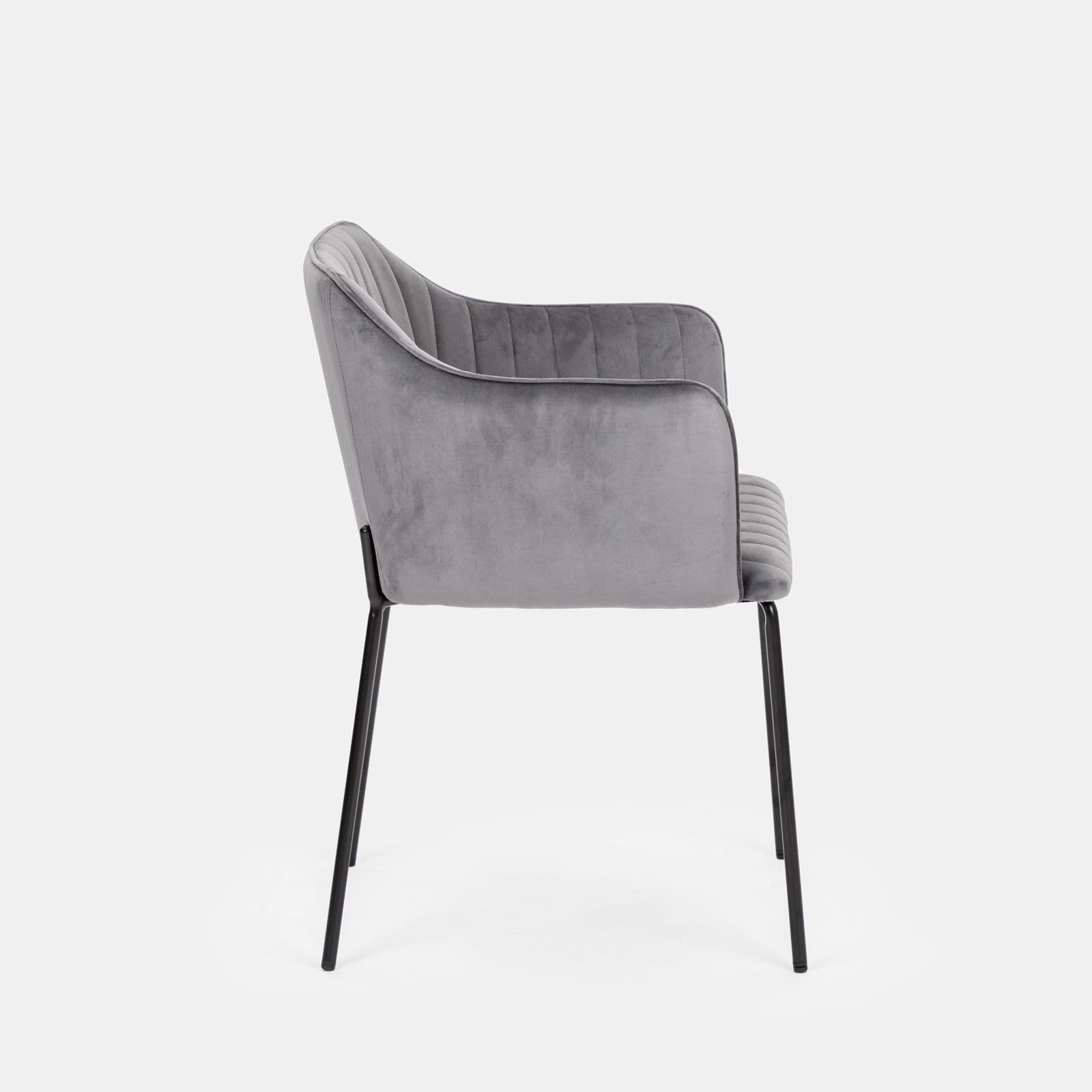 Set 2 sedie in velluto grigio e gambe in metallo nero - Vanus