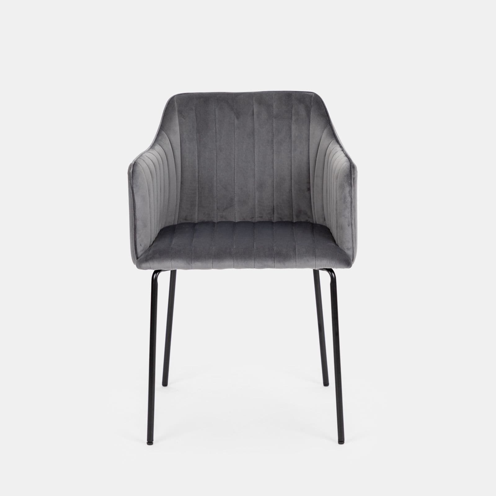Set 2 sedie in velluto grigio e gambe in metallo nero - Vanus
