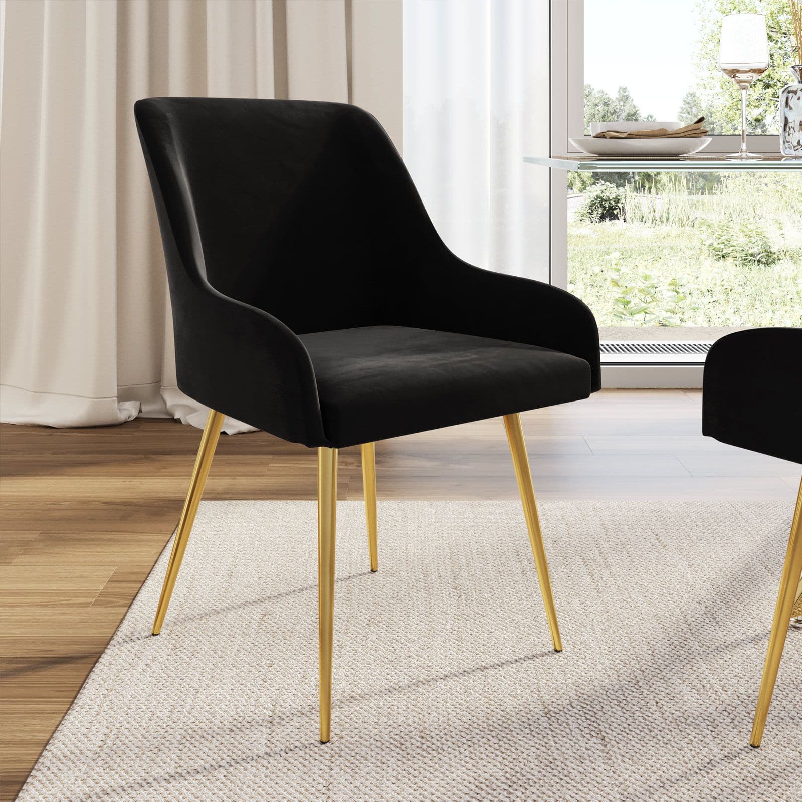 Set 2 sedie in velluto nero con dettagli e gambe oro - Artal