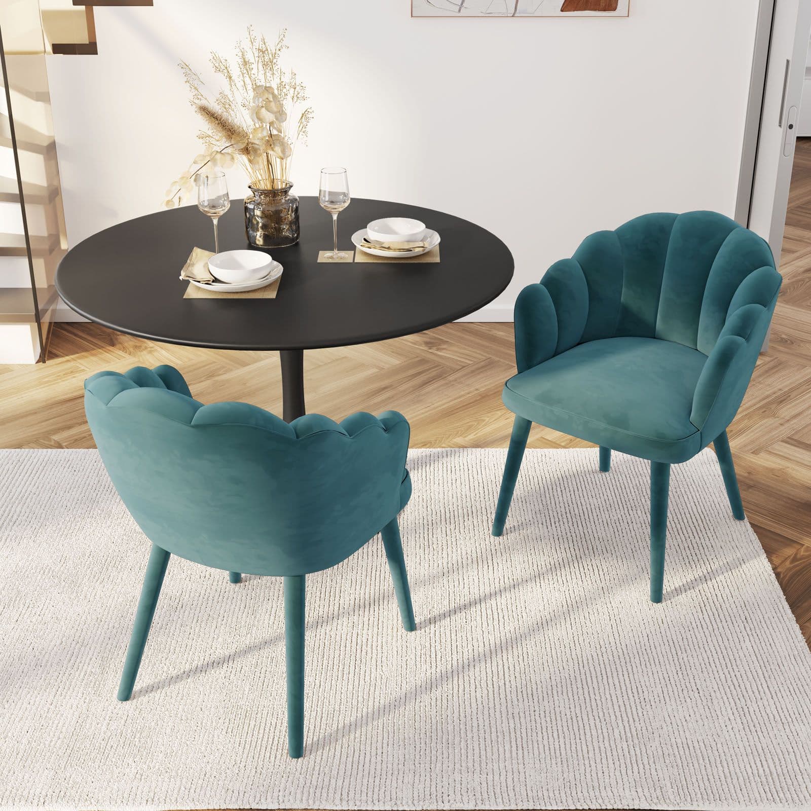 Set 2 poltroncine conchiglia in velluto blu petrolio - Oden