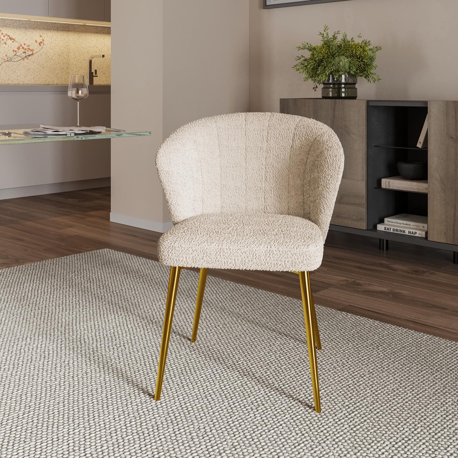 Set 2 sedie teddy bianco con gambe in metallo oro - Halima