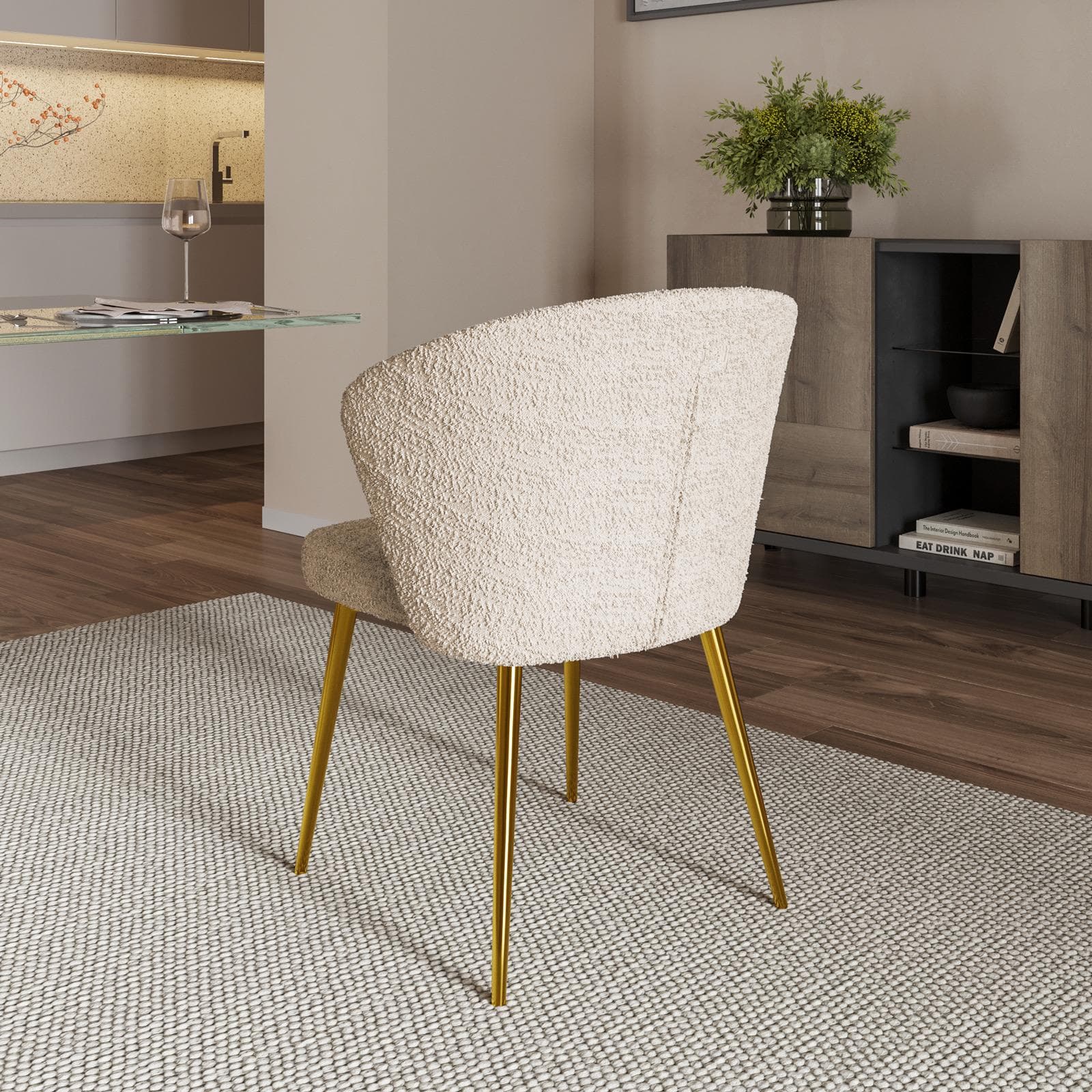 Set 2 sedie teddy bianco con gambe in metallo oro - Halima