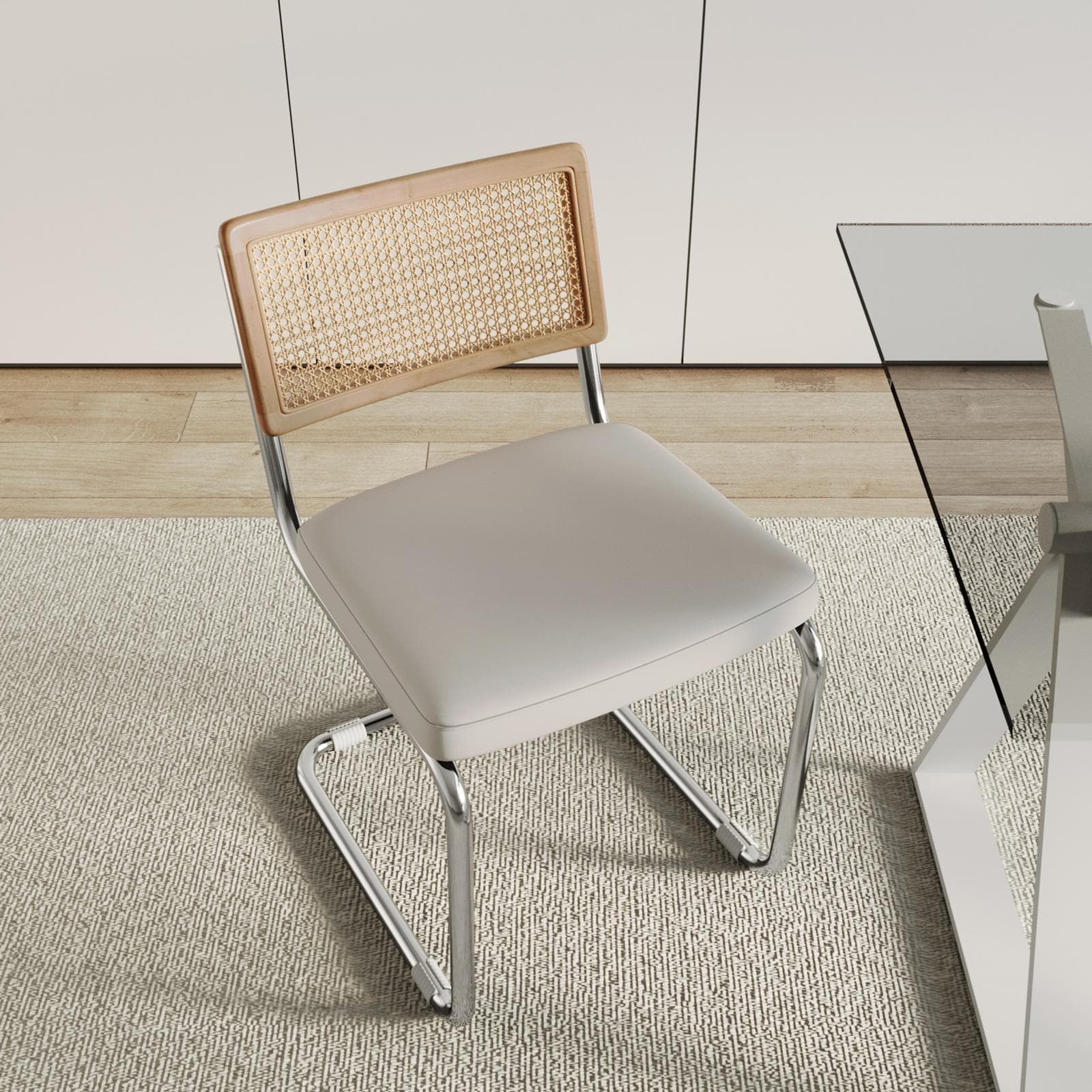 Set 2 sedie ufficio in similpelle grigio ghiaccio con schienale in paglia - Crafty