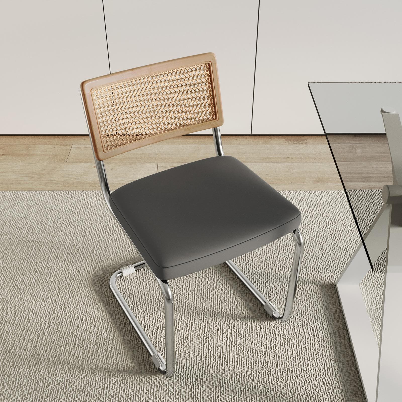 Set 2 sedie ufficio in similpelle grigio scuro con schienale in paglia - Crafty