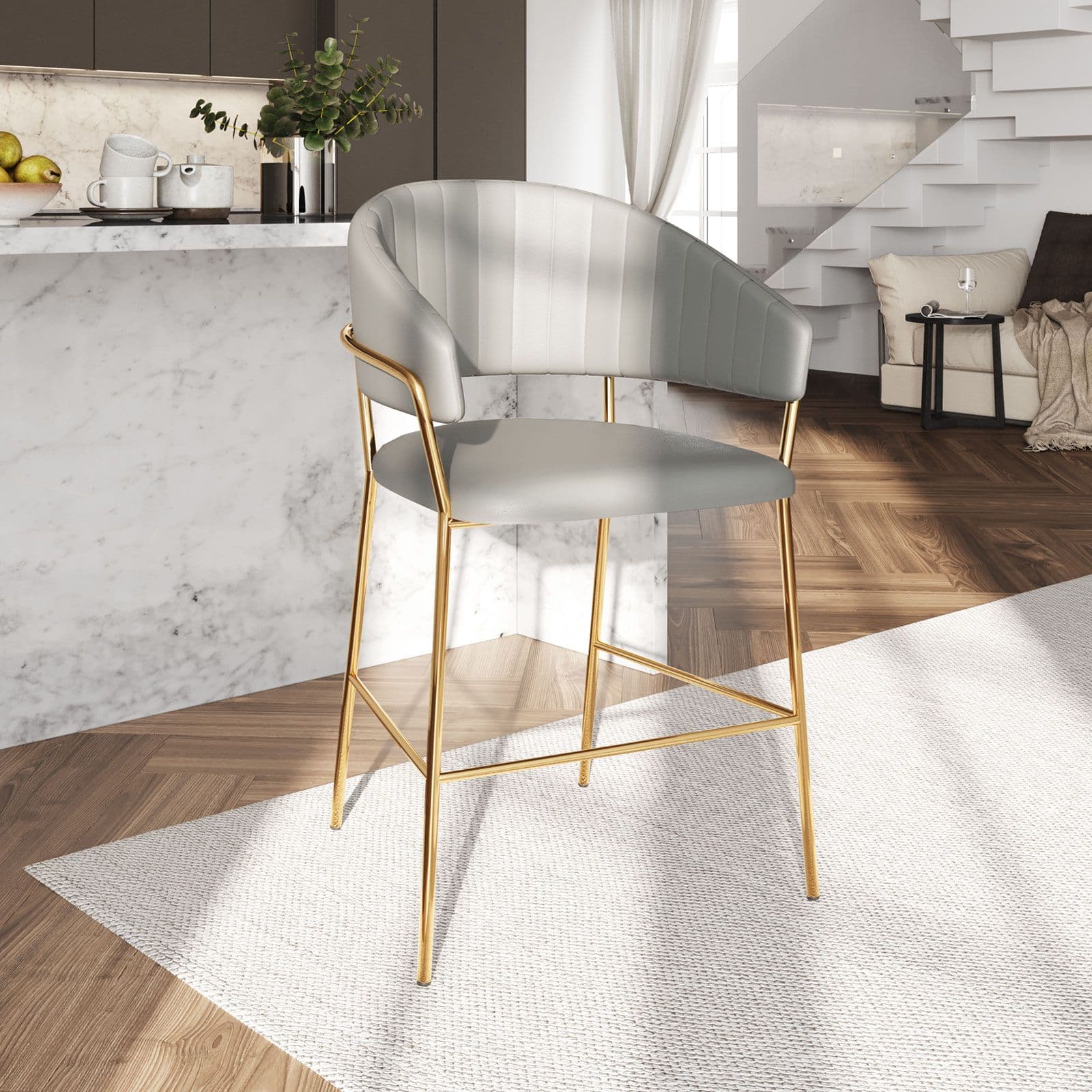 Set 2 sgabelli in similpelle grigio chiaro con gambe oro - Anette