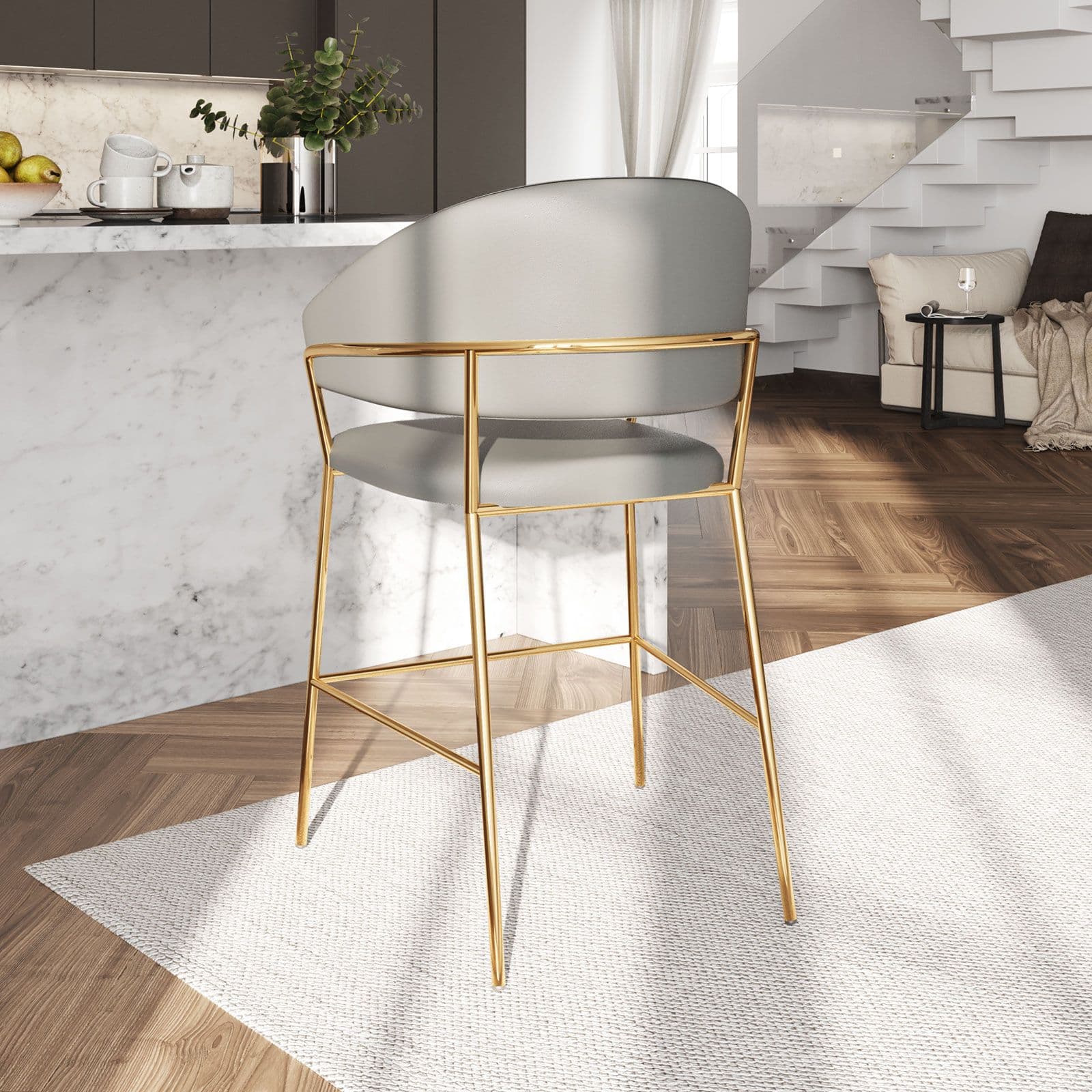 Set 2 sgabelli in similpelle grigio chiaro con gambe oro - Anette
