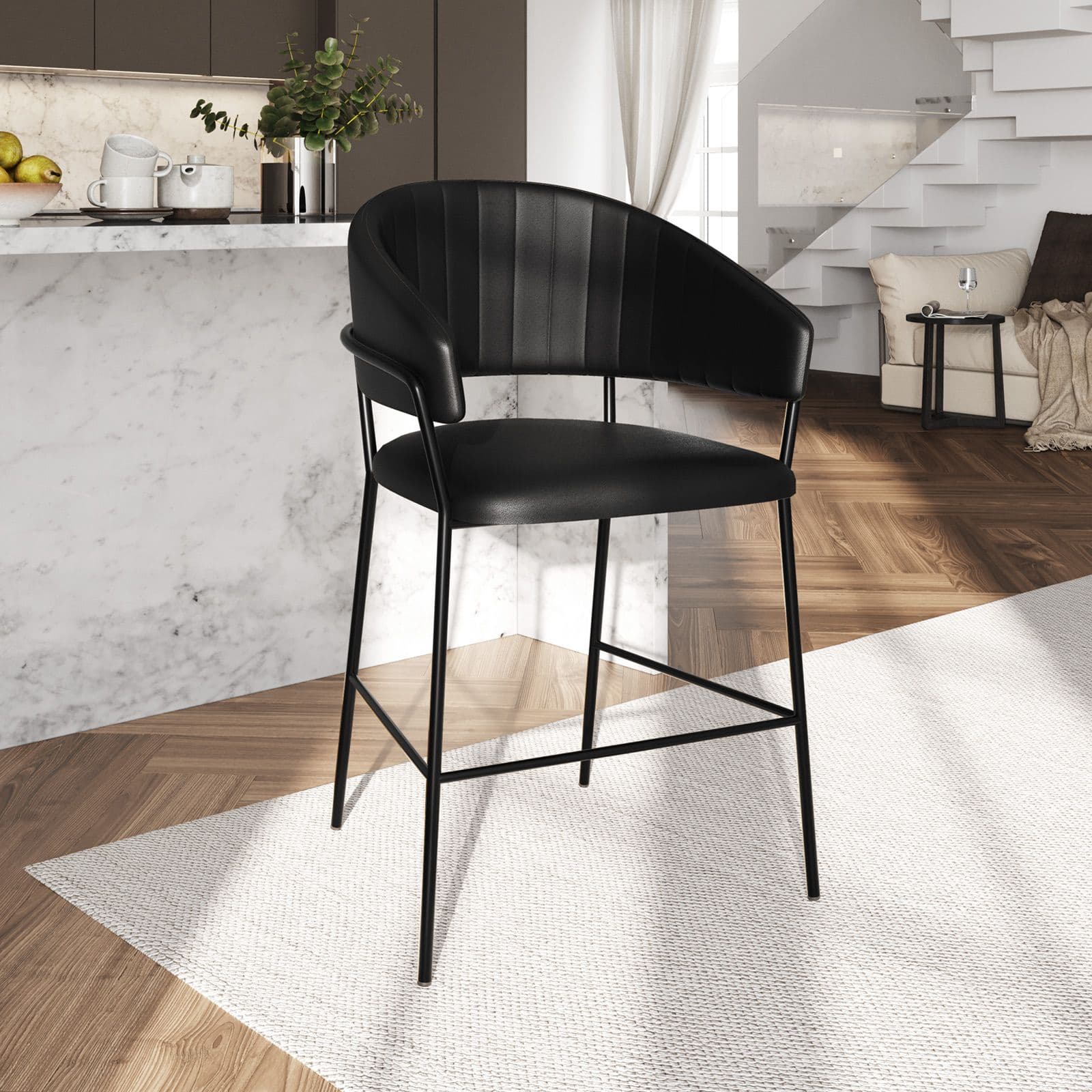 Set 2 sgabelli in similpelle nero con gambe nere - Anette