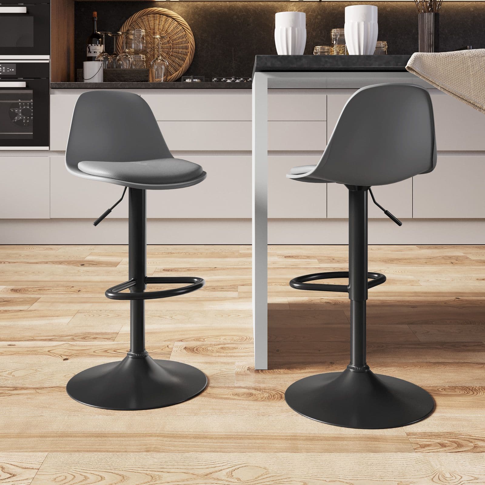 Set 2 sgabelli in similpelle nero con seduta grigio - Kriton