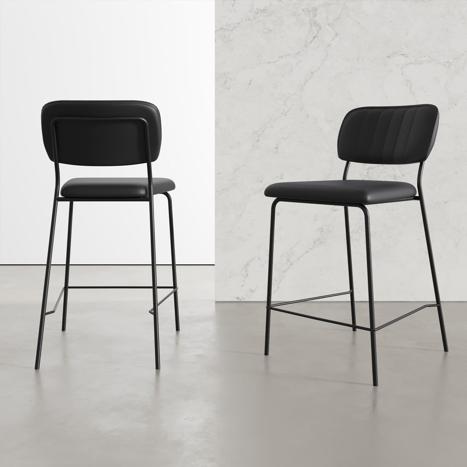 Set 2 sgabelli in similpelle nero - Marmin