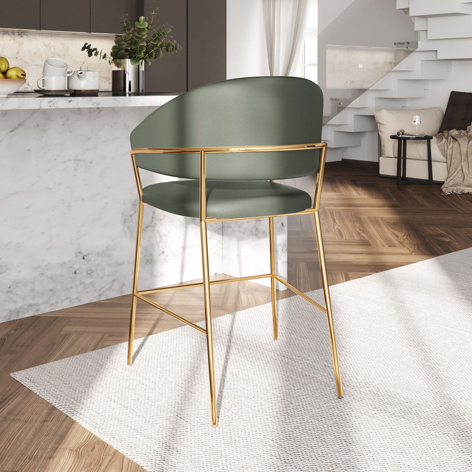 Set 2 sgabelli in similpelle verde scuro con gambe oro - Anette