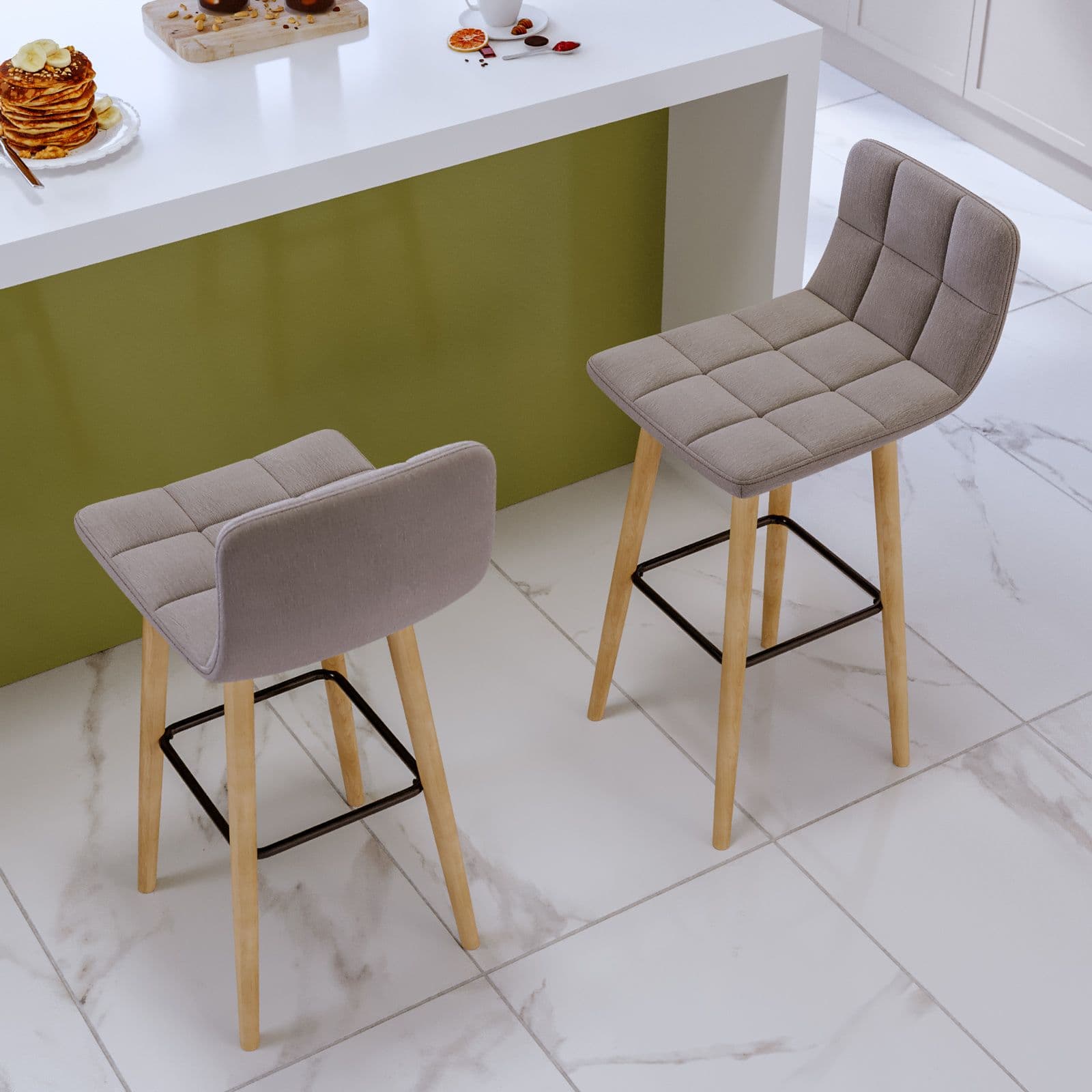 Set 2 sgabelli in tessuto grigio chiaro con struttura in legno - Rolls