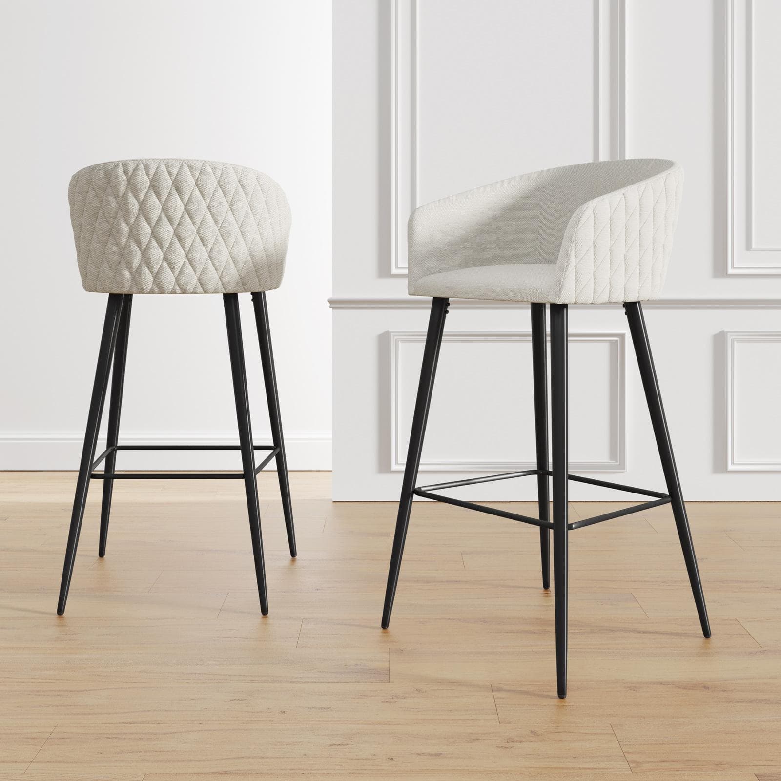Set 2 sgabelli in tessuto crema struttura in metallo nero - Jannet