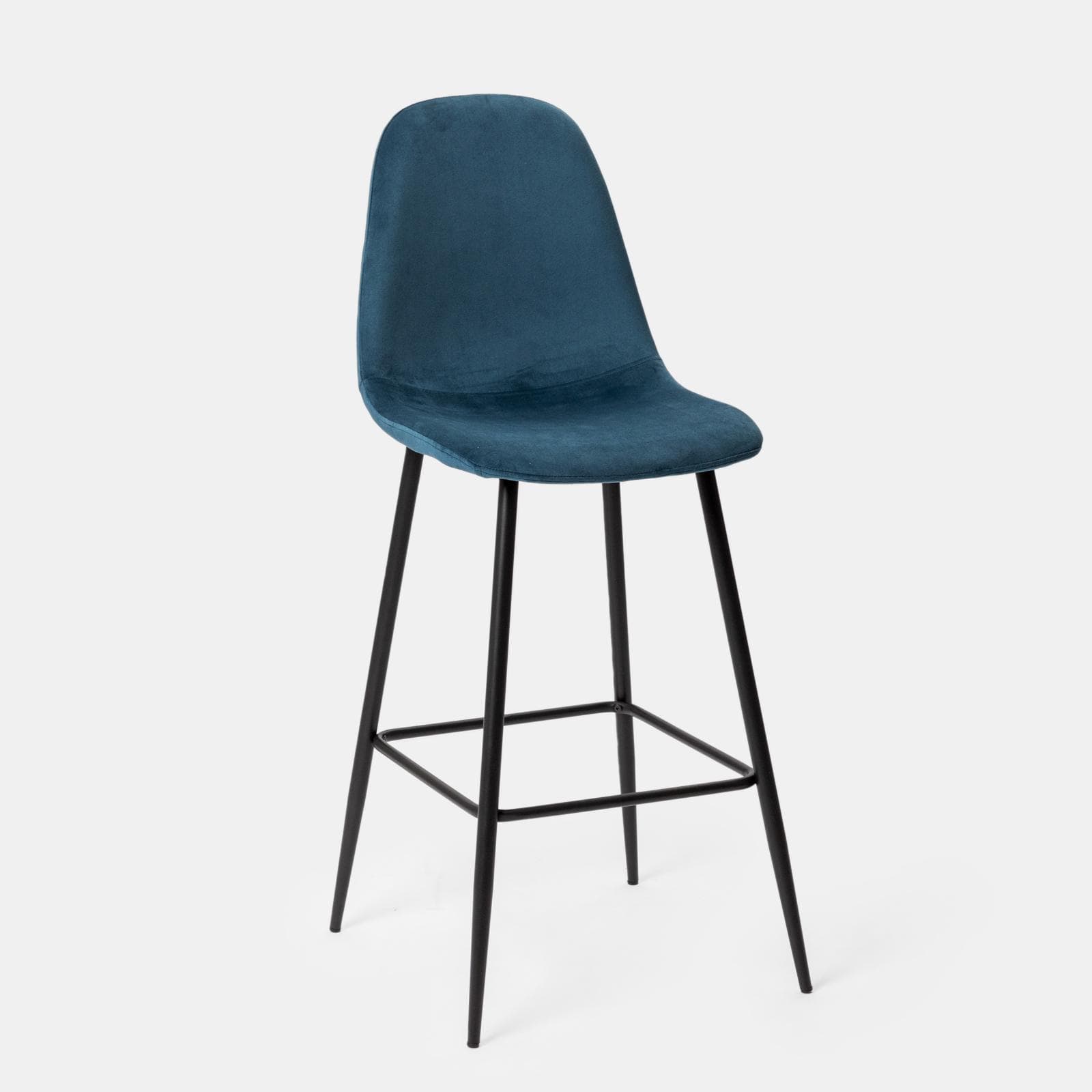 Set 2 sgabelli in velluto blu con gambe in metallo nere - Finesse