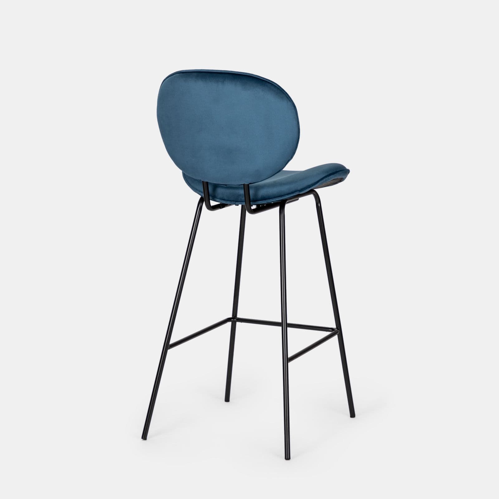 Set 2 sgabelli in velluto blu con gambe in metallo nero - Milva