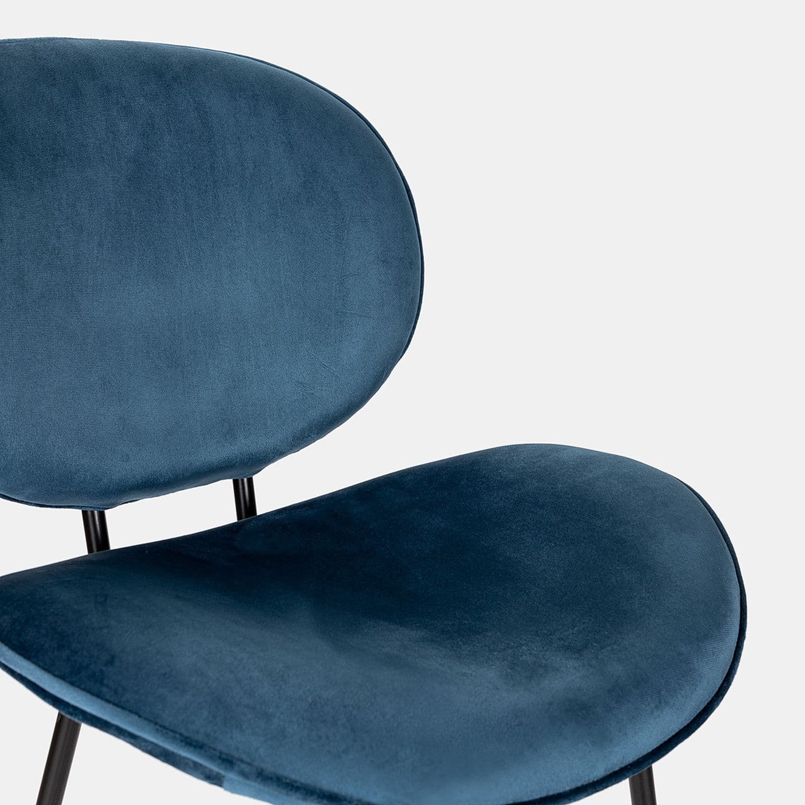 Set 2 sgabelli in velluto blu con gambe in metallo nero - Milva