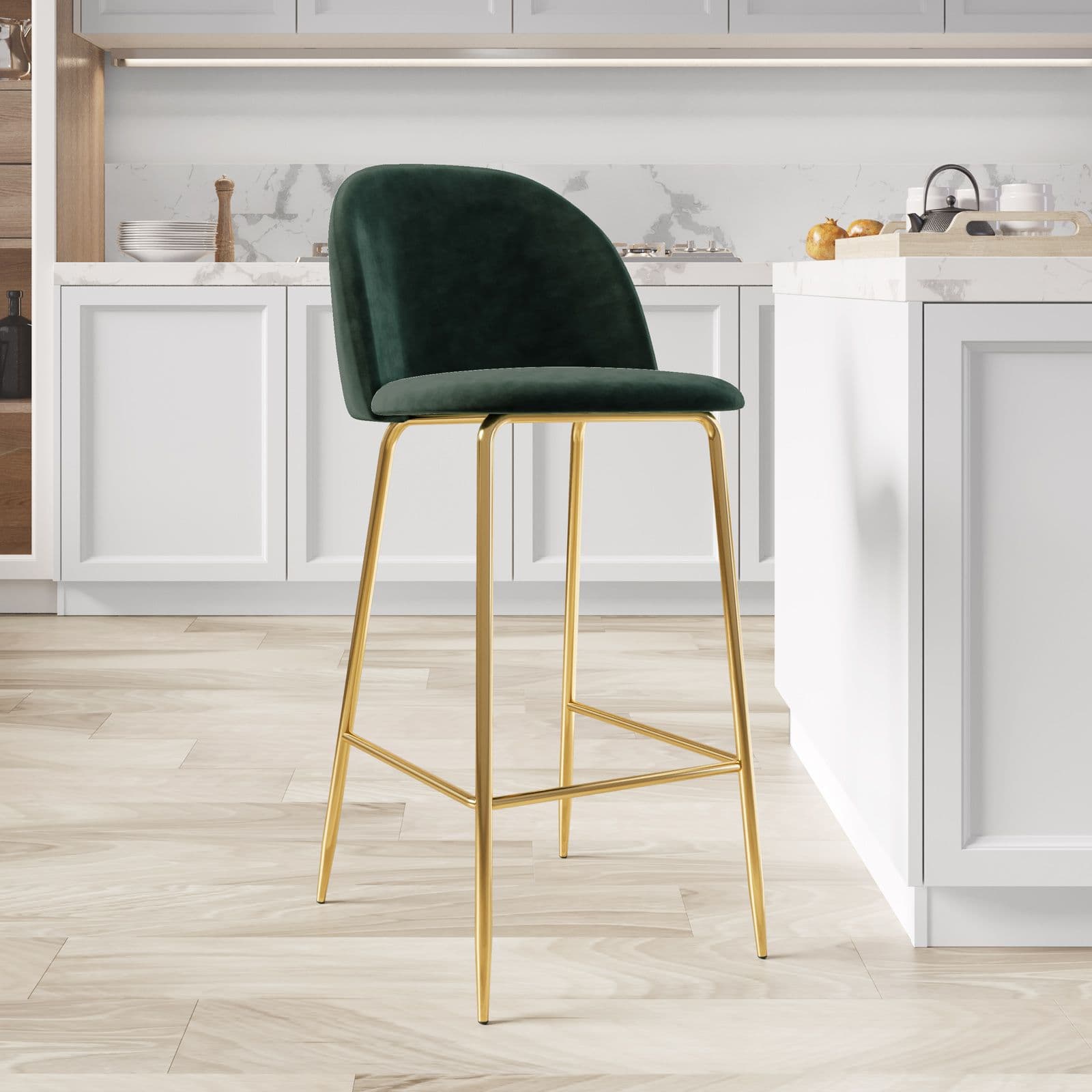 Set 2 sgabelli in velluto verde scuro con gambe oro - Melt