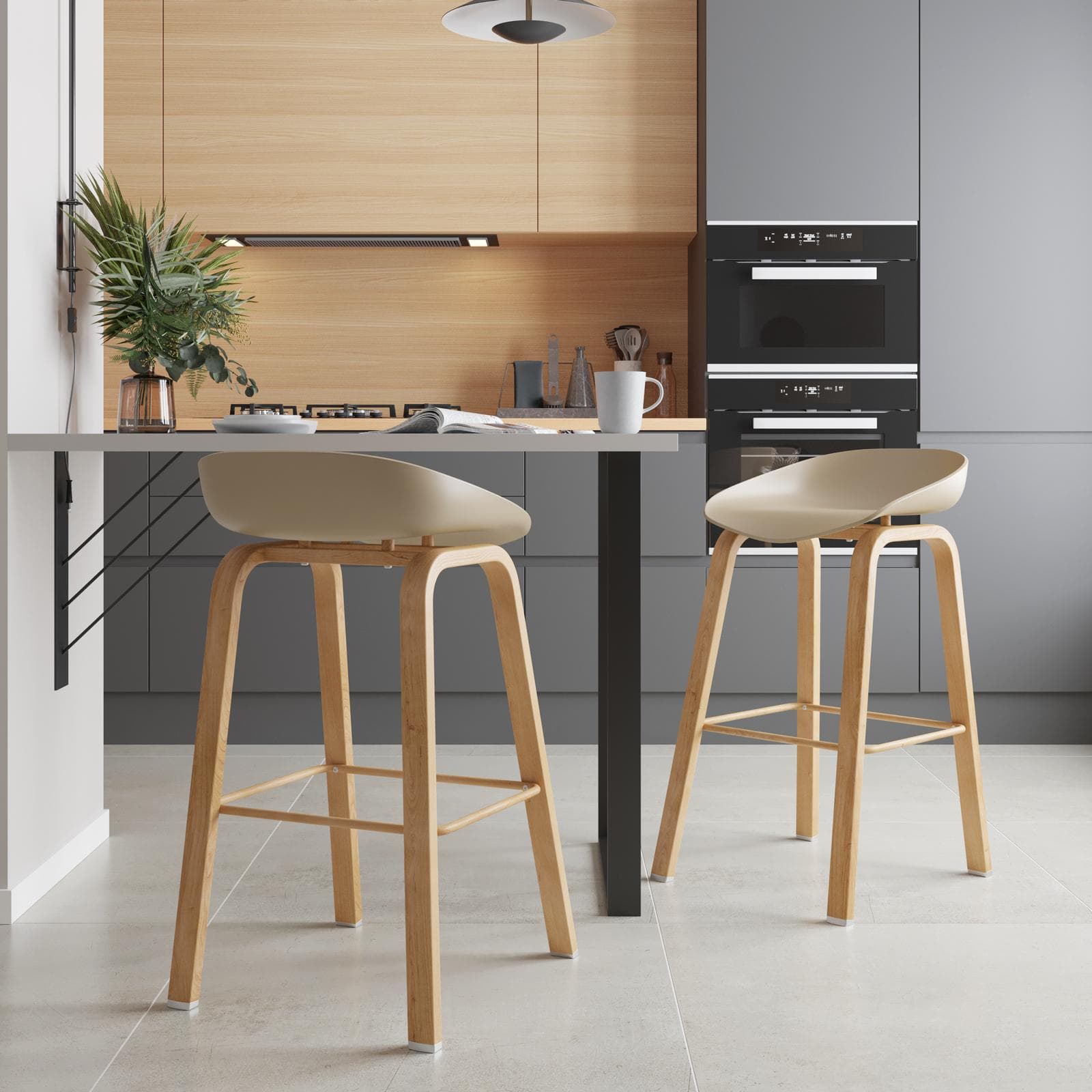 Set 2 sgabelli seduta cappuccino e gambe in metallo effetto legno - Alborg