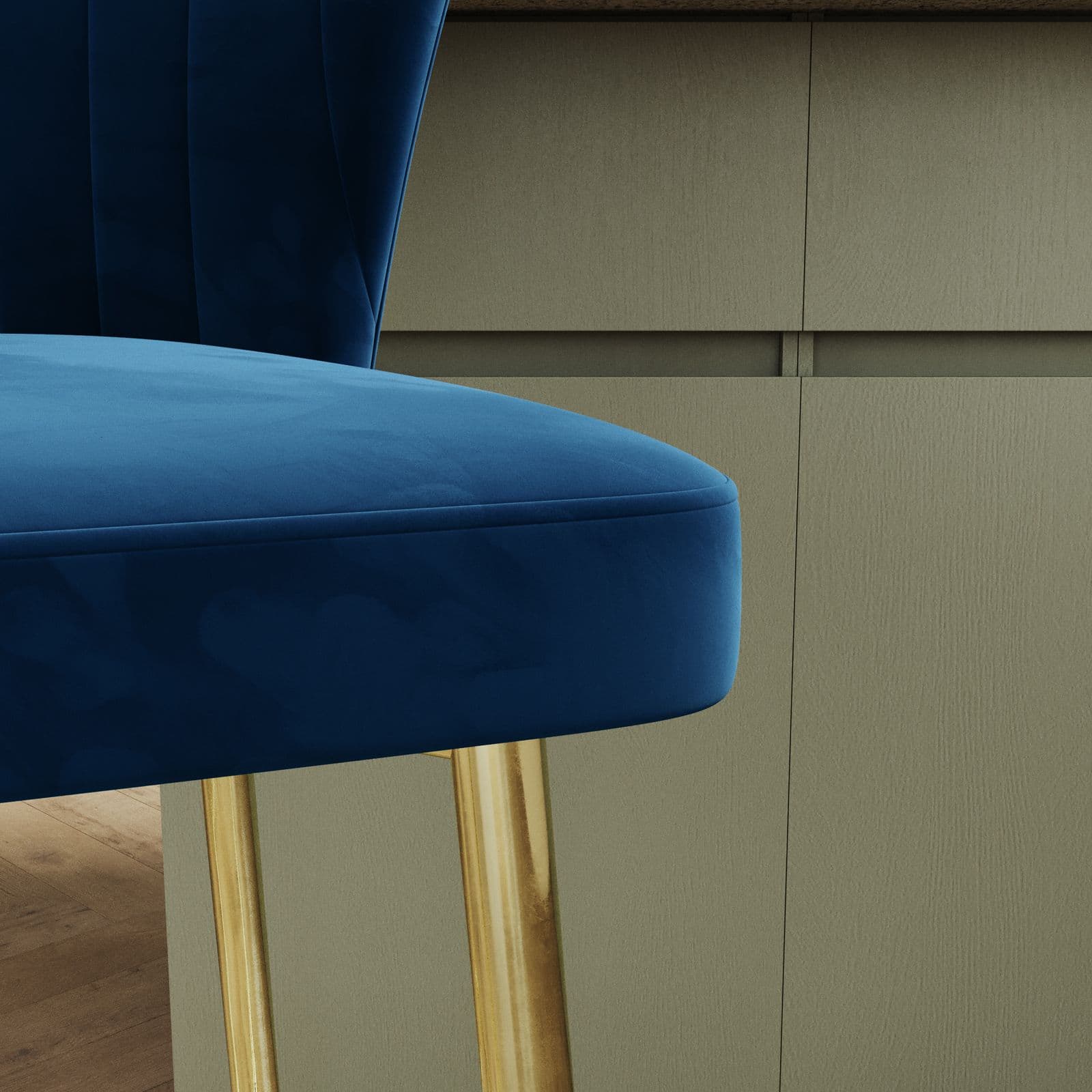 Set 2 sgabelli in velluto blu scuro con schienale a conchiglia e gambe in metallo oro - Halima
