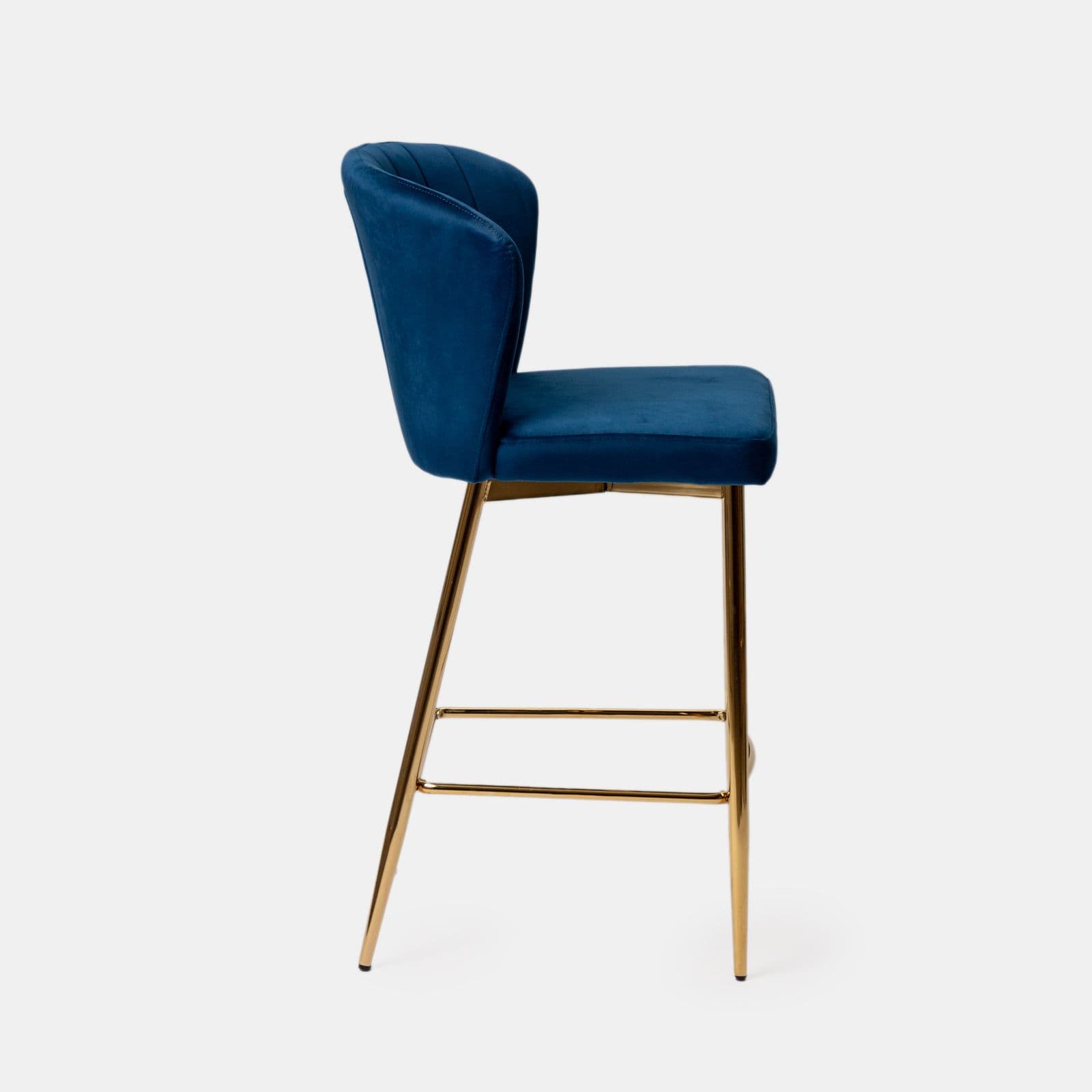 Set 2 sgabelli in velluto blu scuro con schienale a conchiglia e gambe in metallo oro - Halima