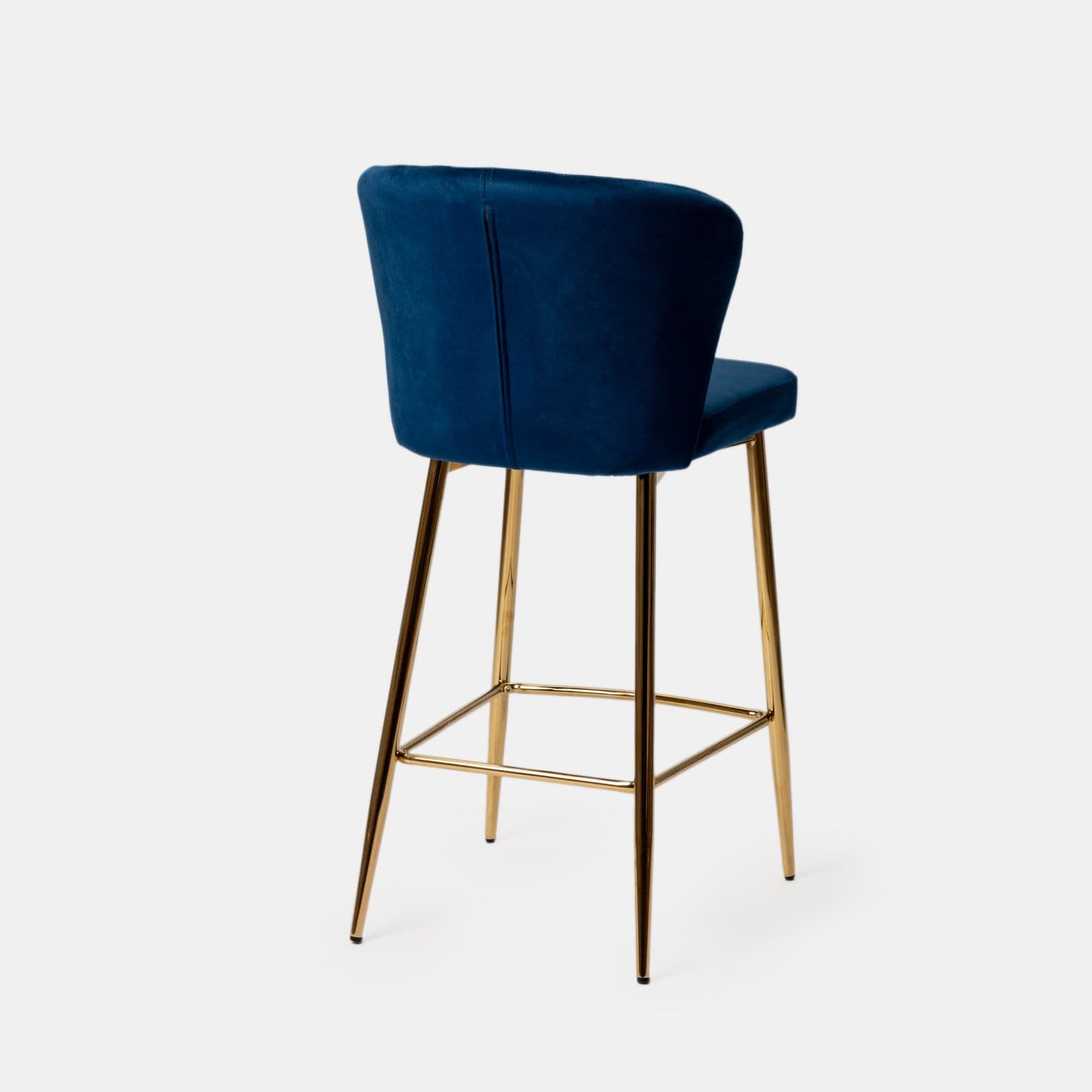Set 2 sgabelli in velluto blu scuro con schienale a conchiglia e gambe in metallo oro - Halima
