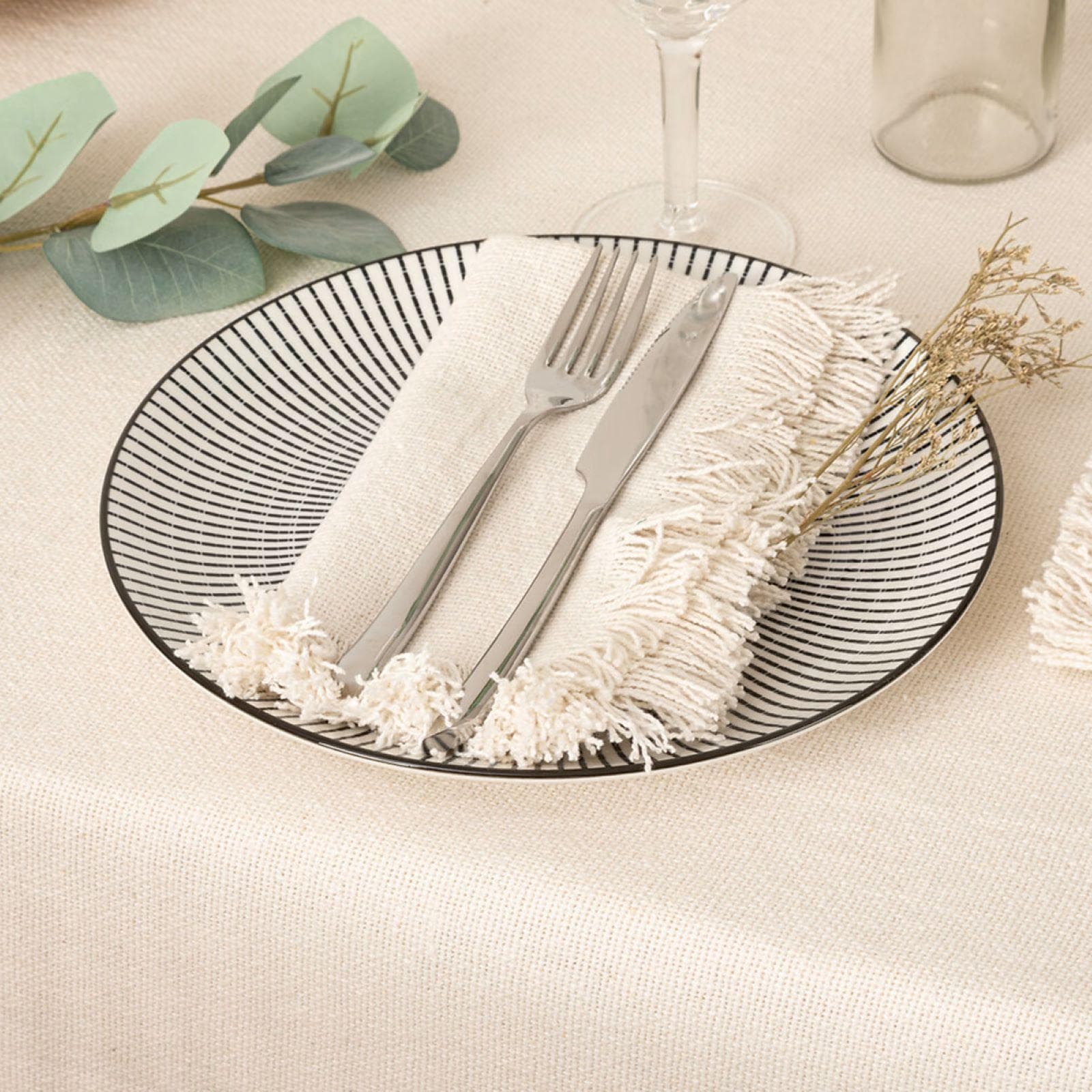 Set 2 tovaglioli in cotone bianco con frange - Saphir