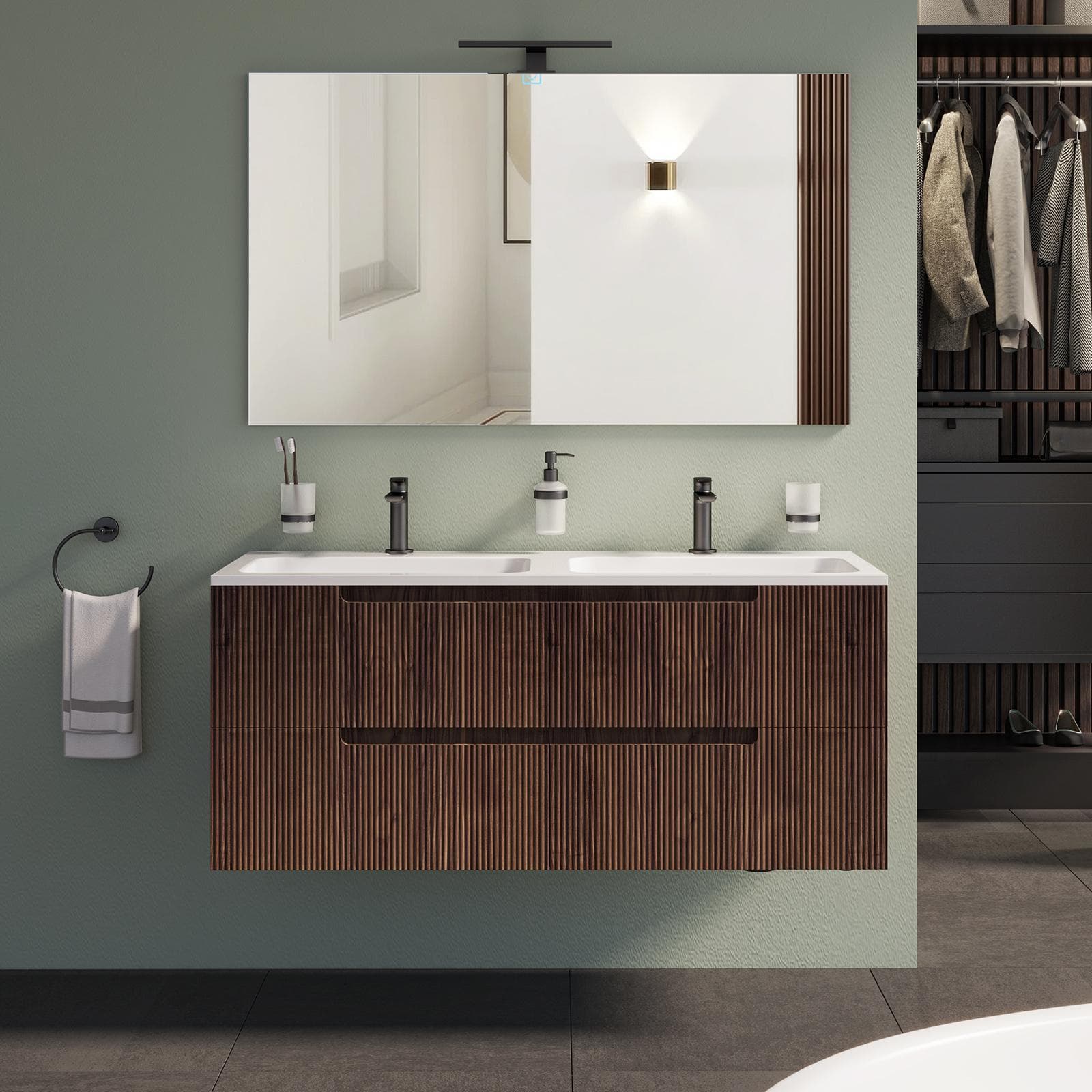 Set 3 accessori a muro in cromall nero opaco e vetro satinato - Eros di Gedy