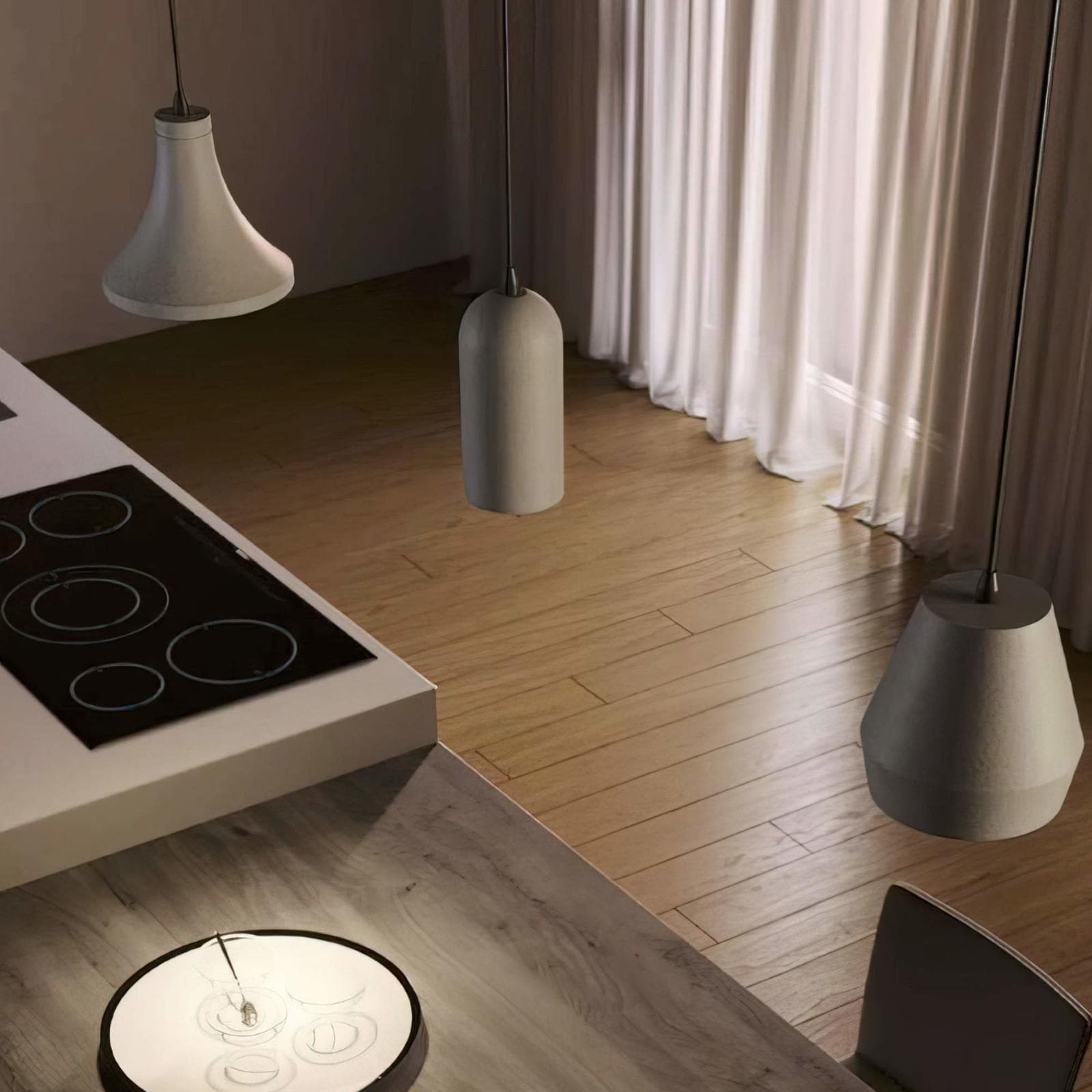 Set 3 lampade sospese 129h cm in cemento naturale colore grigio