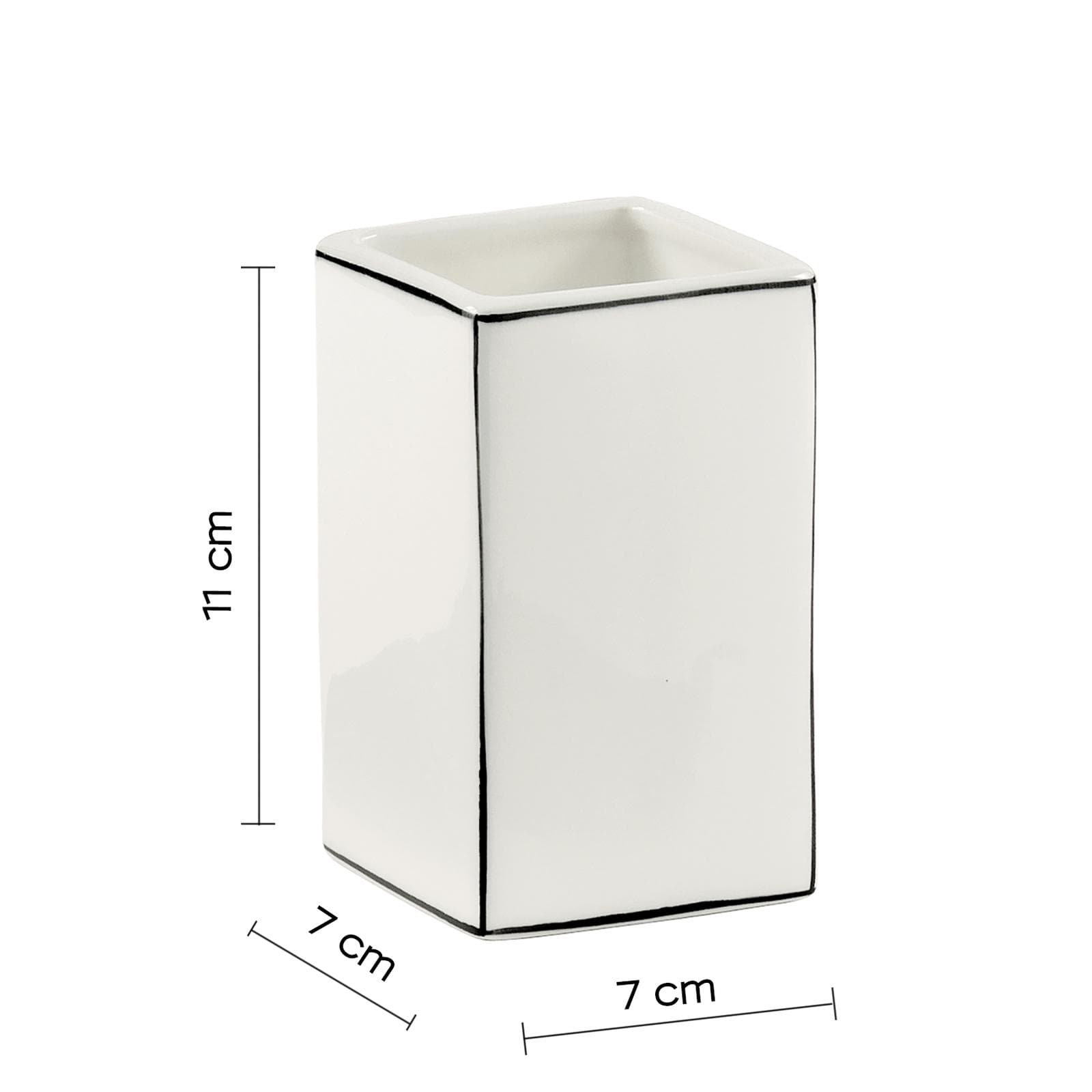 Set 4 accessori da appoggio in ceramica bianco con profilo nero - Lucrezia di Gedy