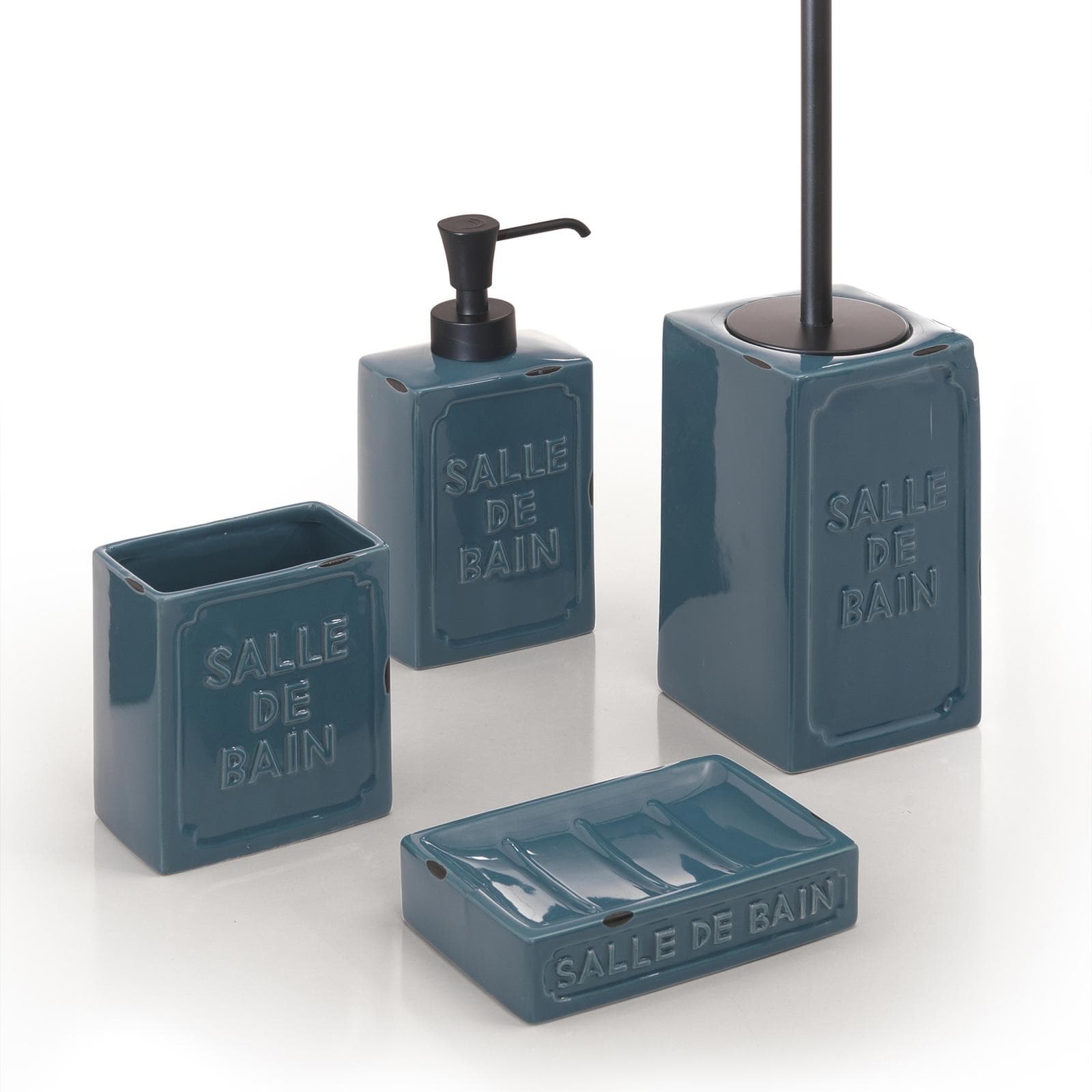 Set 4 accessori da appoggio in ceramica blu - Vivienne di Gedy