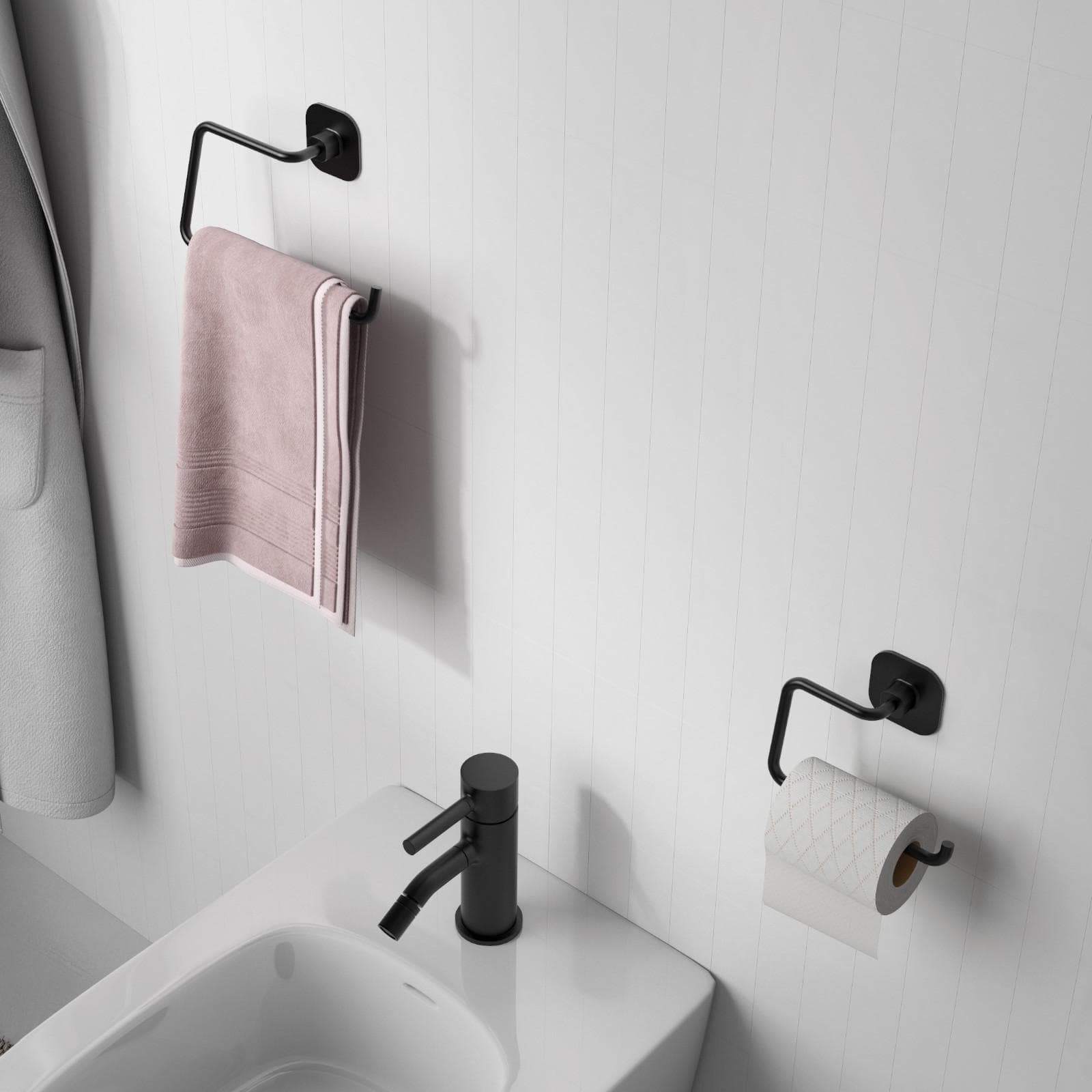Set 4 accessori a muro in acciaio inox nero opaco - Teide di Gedy