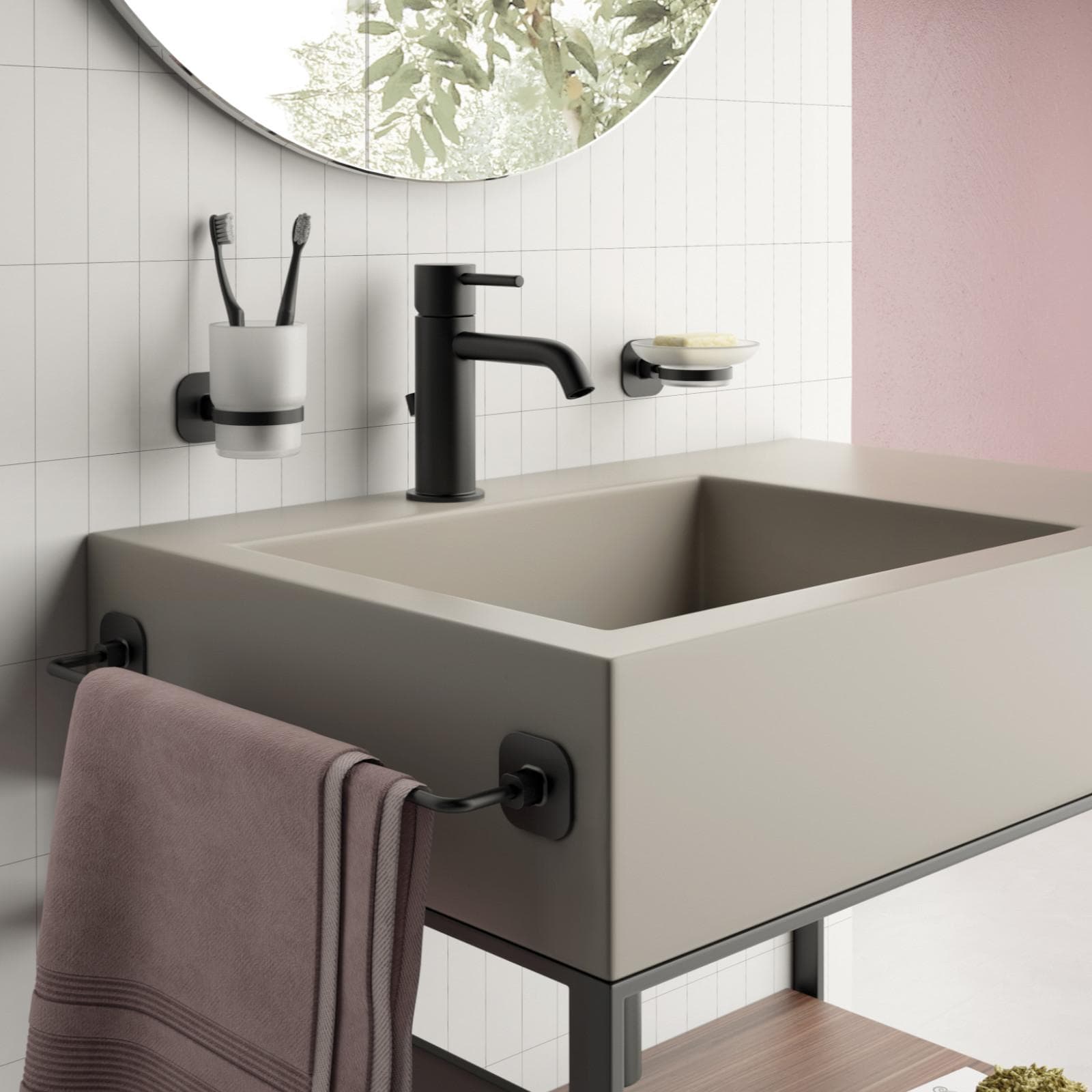 Set 4 accessori a muro in acciaio inox nero opaco - Teide di Gedy