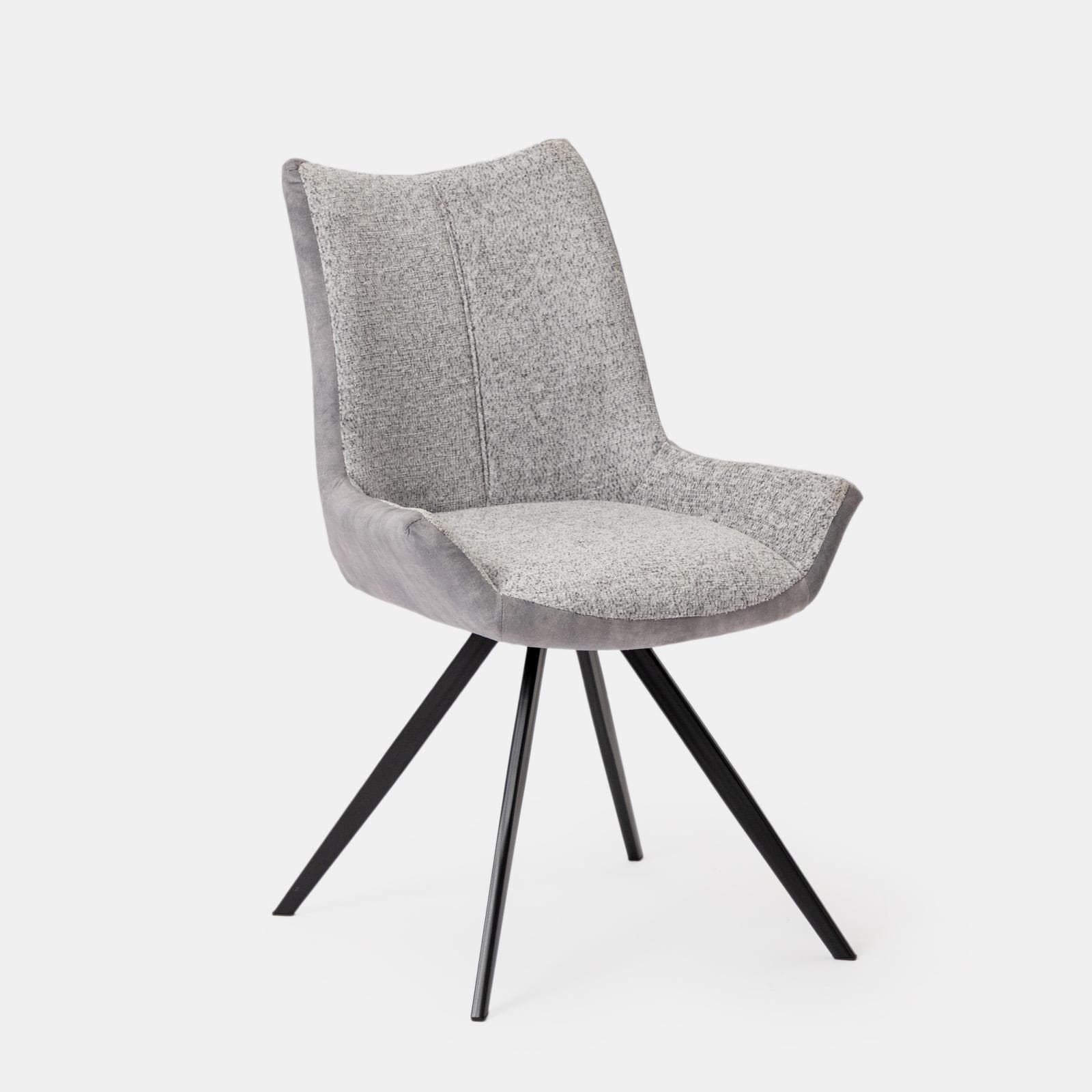 Set 4 sedie bicolore in velluto grigio ghiaccio e tessuto bouclé bianco con gambe nere - Graham