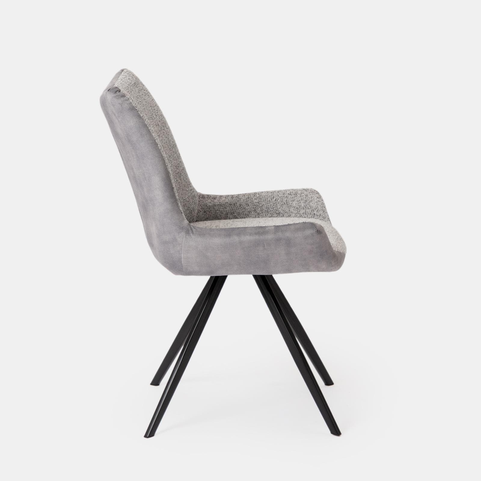 Set 4 sedie bicolore in velluto grigio ghiaccio e tessuto bouclé bianco con gambe nere - Graham