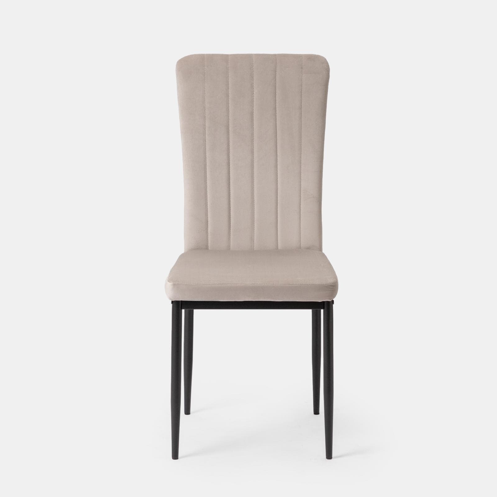Set 4 sedie con schienale alto in velluto beige e gambe in metallo nero - Madden