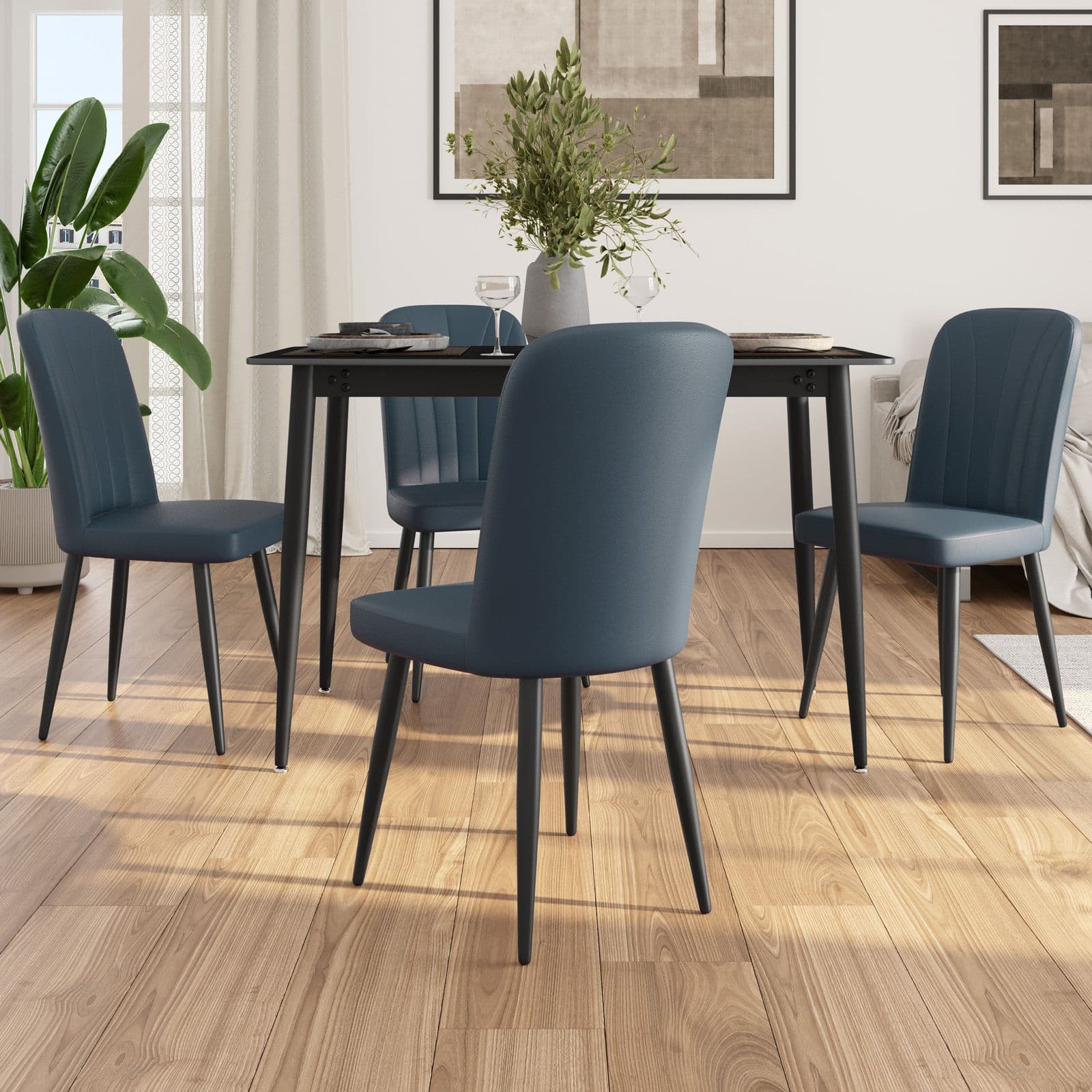 Set 4 sedie da interni imbottite in similpelle blu navy - Knos