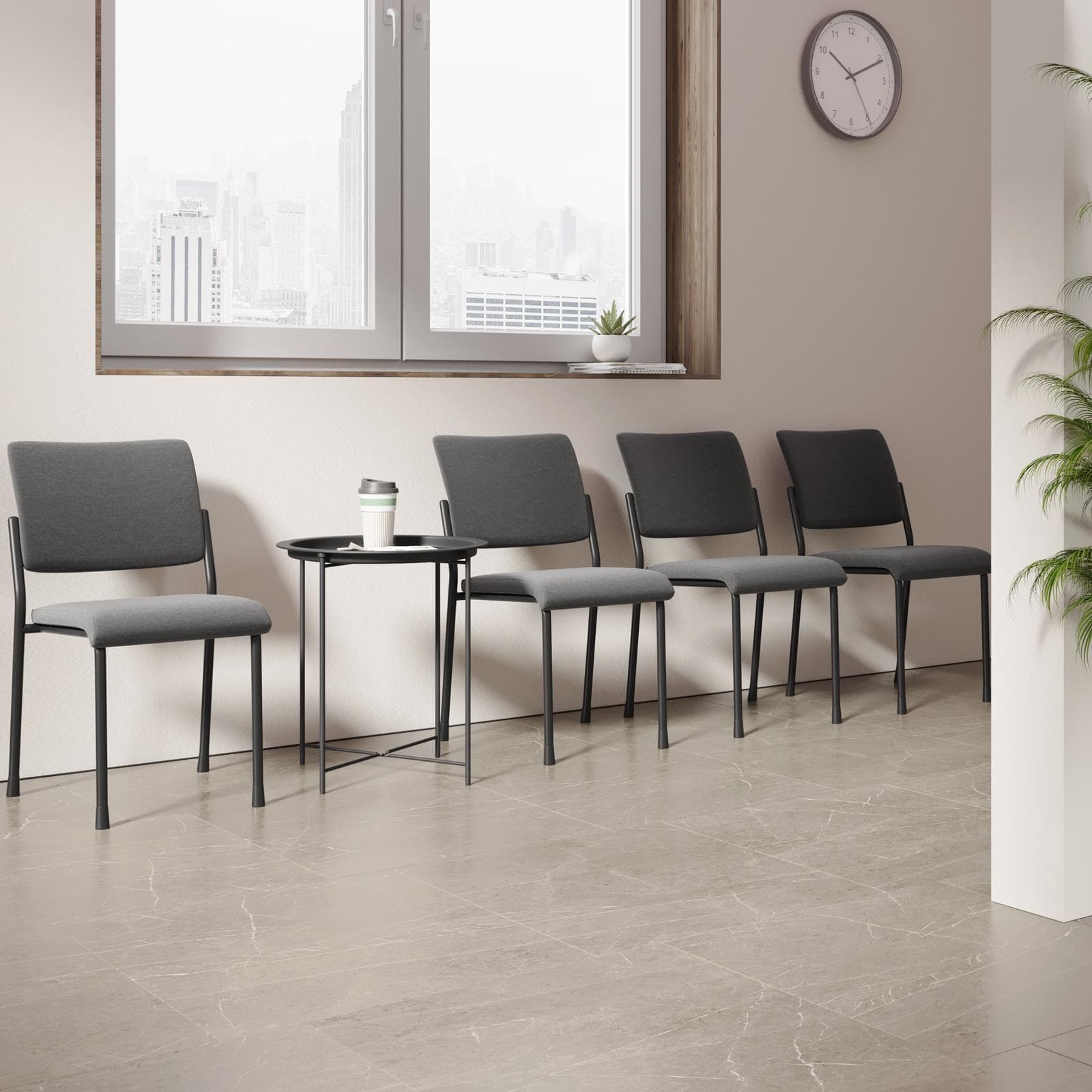Set 4 sedie da ufficio imbottite in tessuto grigio e gambe in metallo nero - Gomez