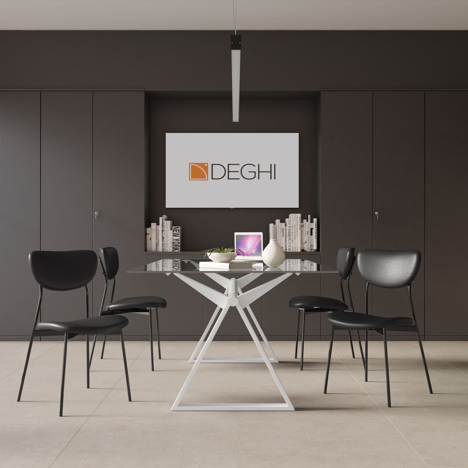 Set 4 sedie da ufficio in similpelle nera con gambe nere - Flaminia