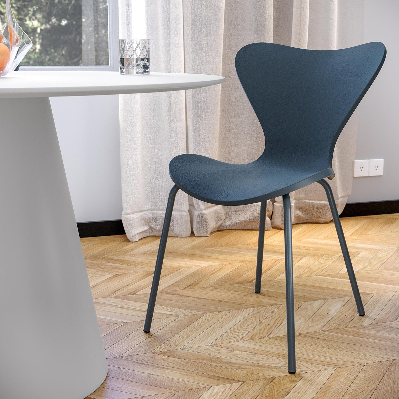 Set 4 sedie in polipropilene blu scuro con gambe in metallo - Dolly