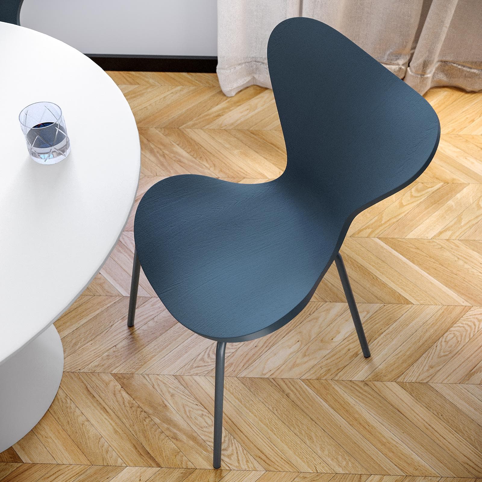 Set 4 sedie in polipropilene blu scuro con gambe in metallo - Dolly